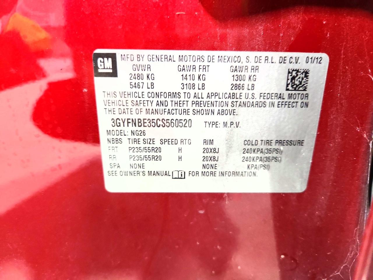 2012 Cadillac Srx Performance Collection Red vin: 3GYFNBE35CS560520