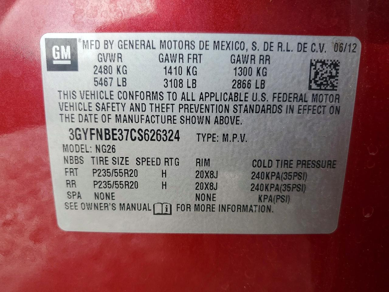 2012 Cadillac Srx Performance Collection Red vin: 3GYFNBE37CS626324