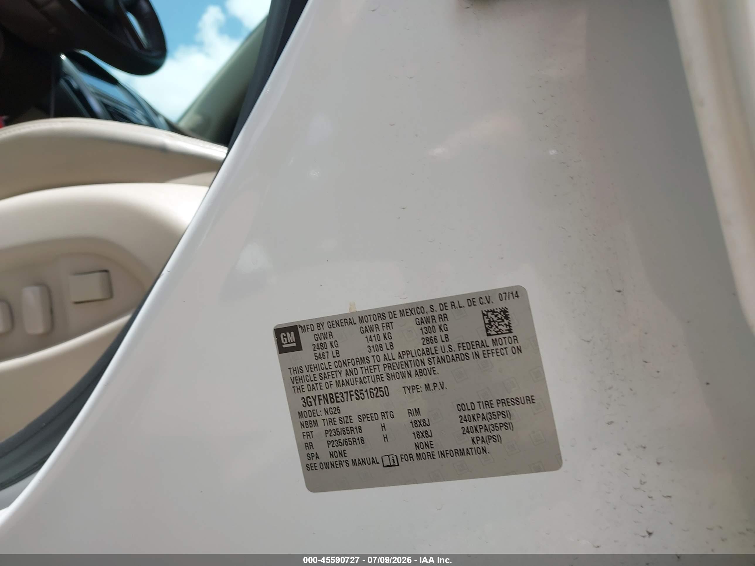 2015 Cadillac Srx Luxury Collection White vin: 3GYFNBE37FS516250