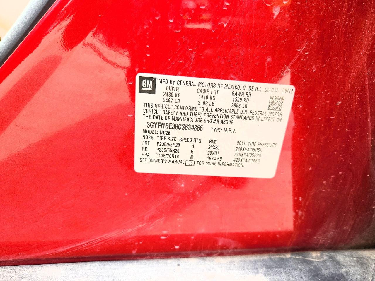 2012 Cadillac Srx Performance Collection Red vin: 3GYFNBE38CS634366