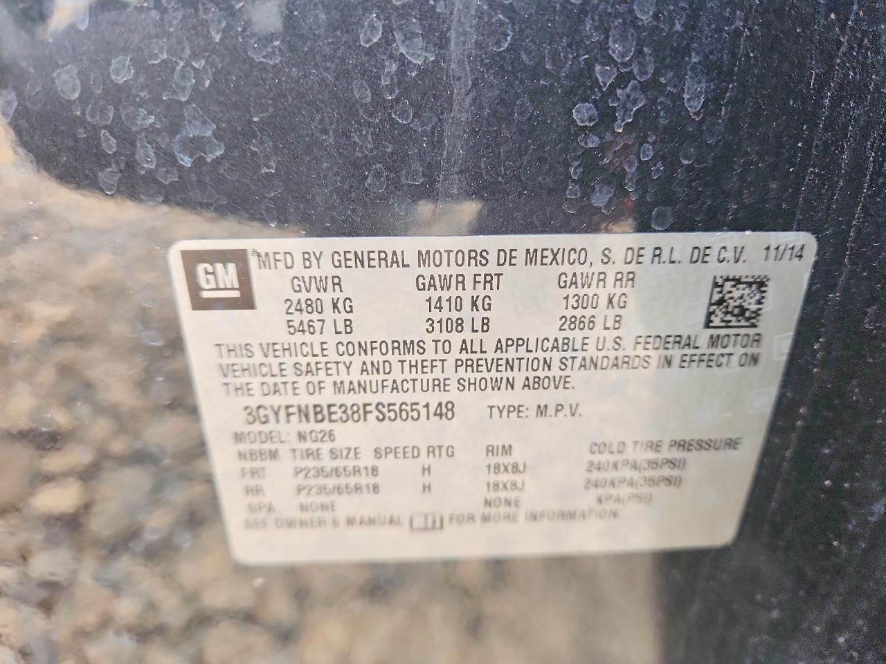 2015 Cadillac Srx Charcoal vin: 3GYFNBE38FS565148