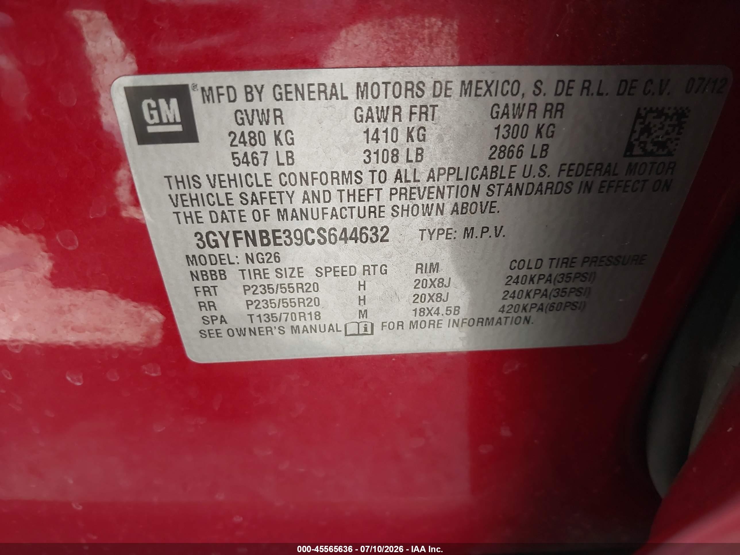 2012 Cadillac Srx Performance Collection Red vin: 3GYFNBE39CS644632