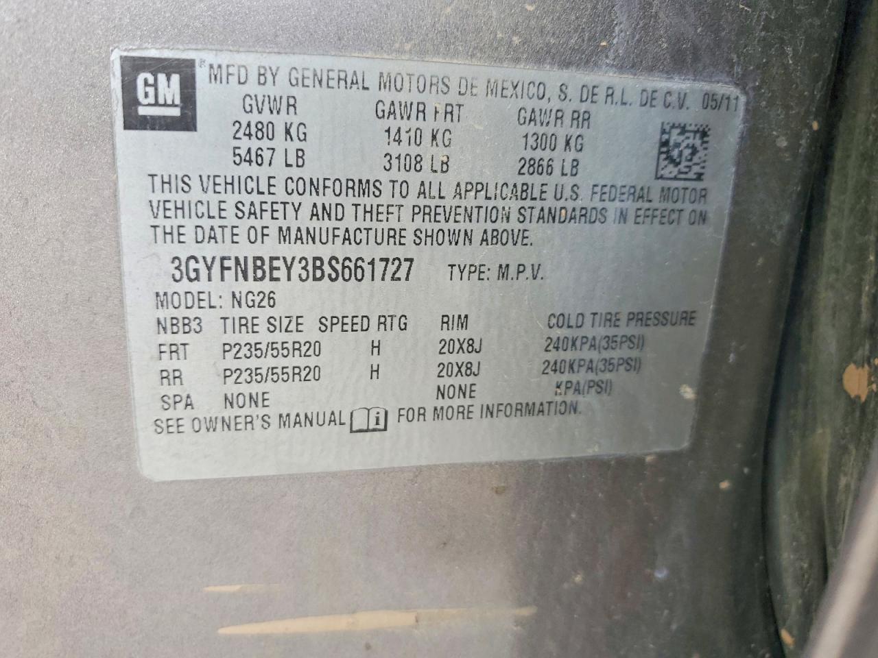 2011 Cadillac Srx Performance Collection Charcoal vin: 3GYFNBEY3BS661727
