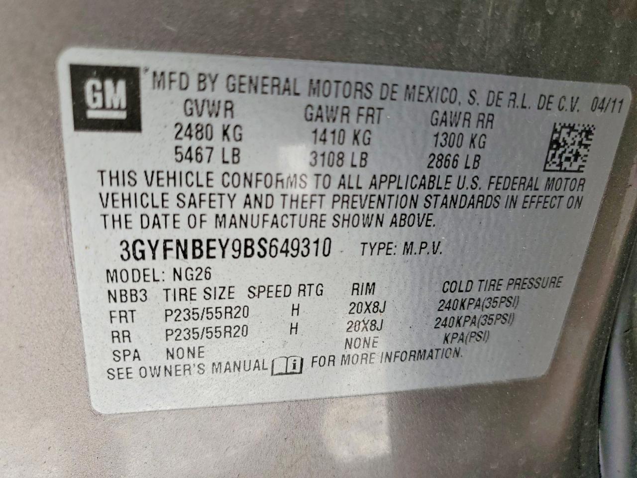 2011 Cadillac Srx Performance Collection Tan vin: 3GYFNBEY9BS649310