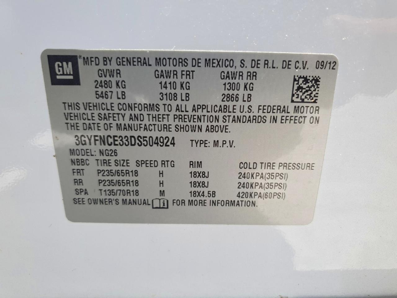 2013 Cadillac Srx Luxury Collection White vin: 3GYFNCE33DS504924