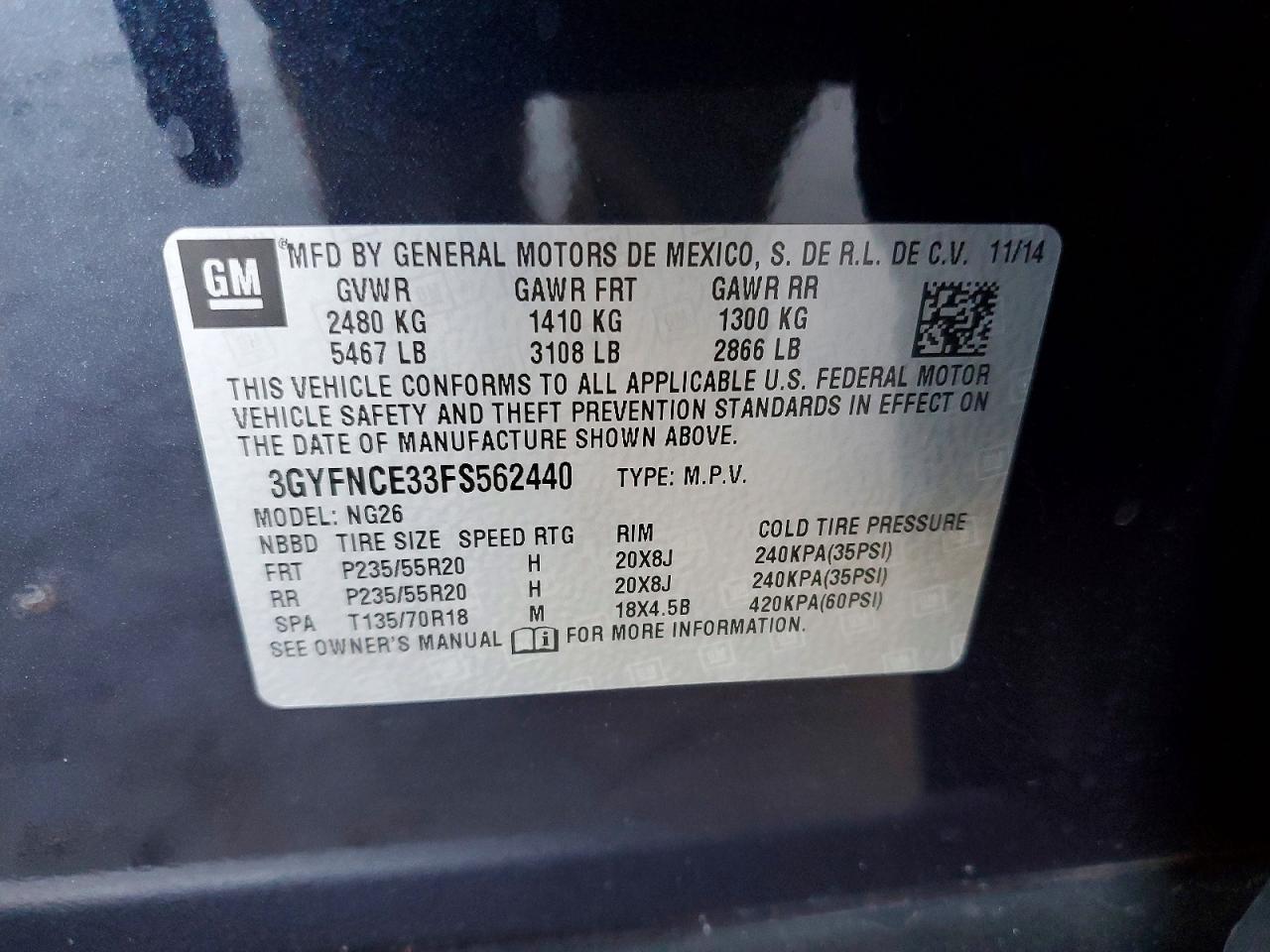 2015 Cadillac Srx Performance Collection Charcoal vin: 3GYFNCE33FS562440