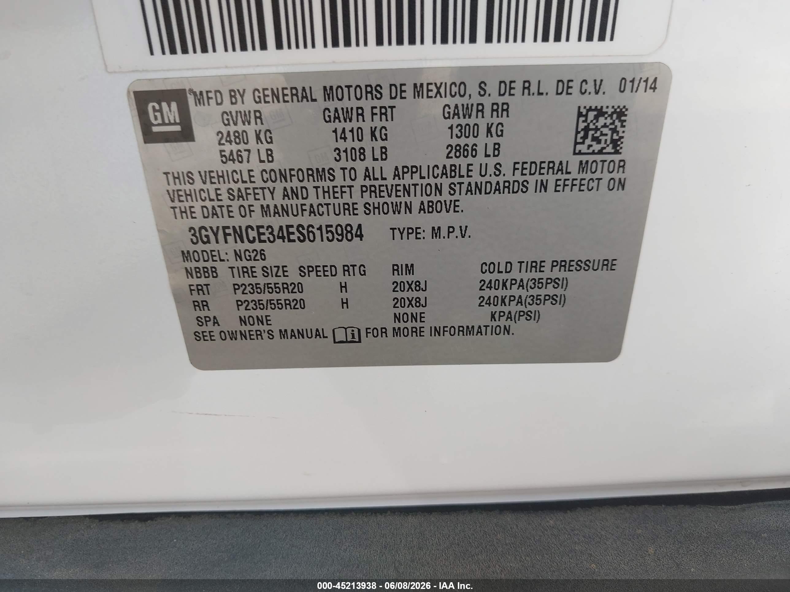 2014 Cadillac Srx Performance Collection White vin: 3GYFNCE34ES615984