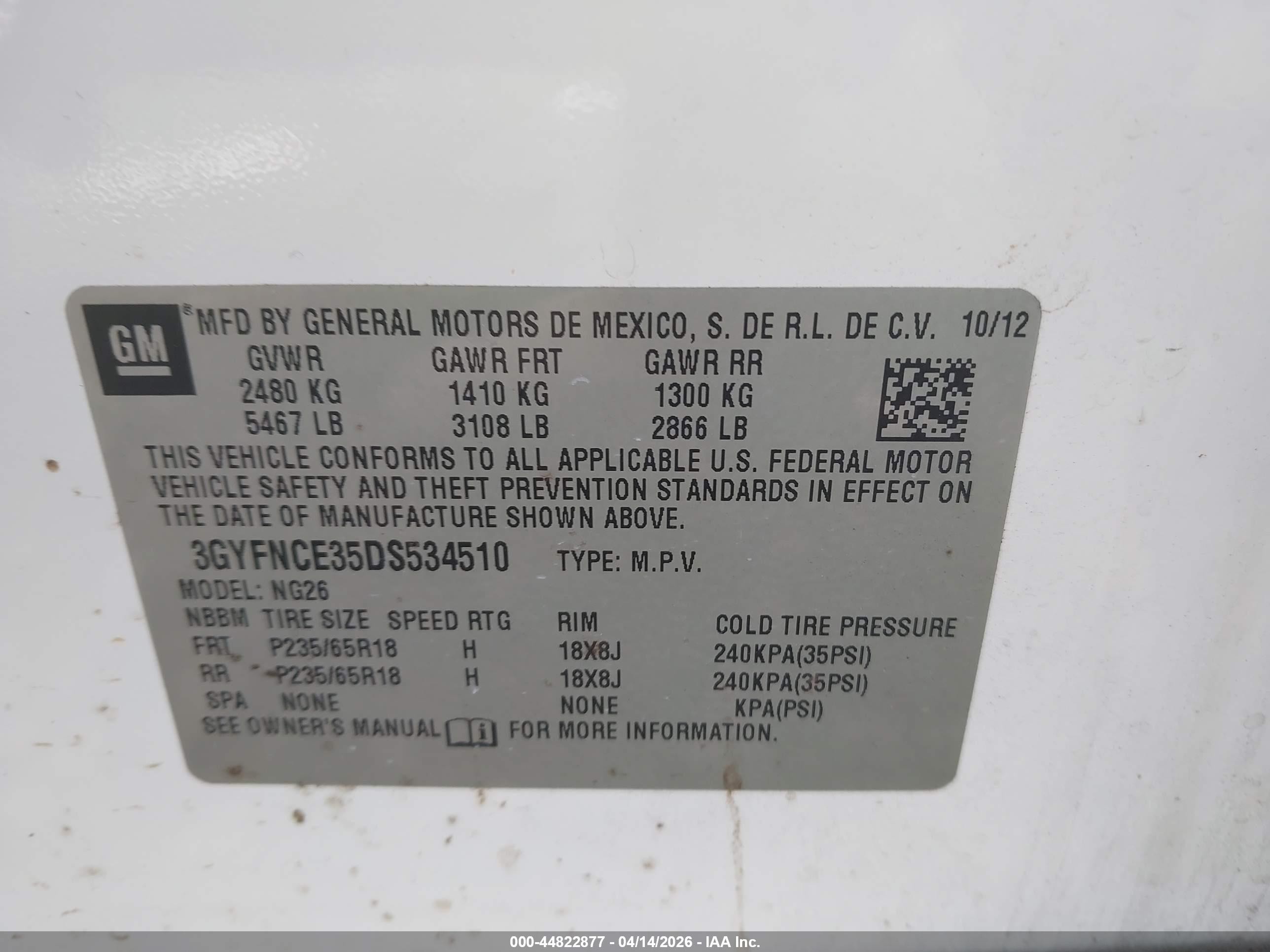 2013 Cadillac Srx Luxury Collection White vin: 3GYFNCE35DS534510