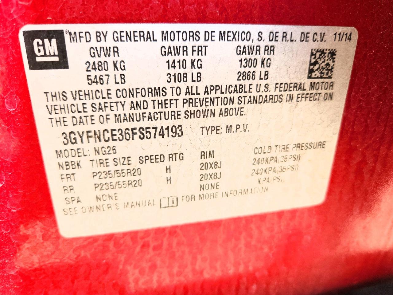 2015 Cadillac Srx Performance Collection Red vin: 3GYFNCE36FS574193