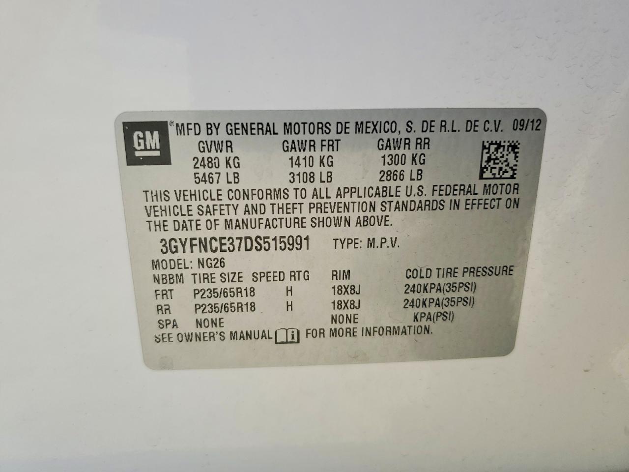 2013 Cadillac Srx Luxury Collection White vin: 3GYFNCE37DS515991