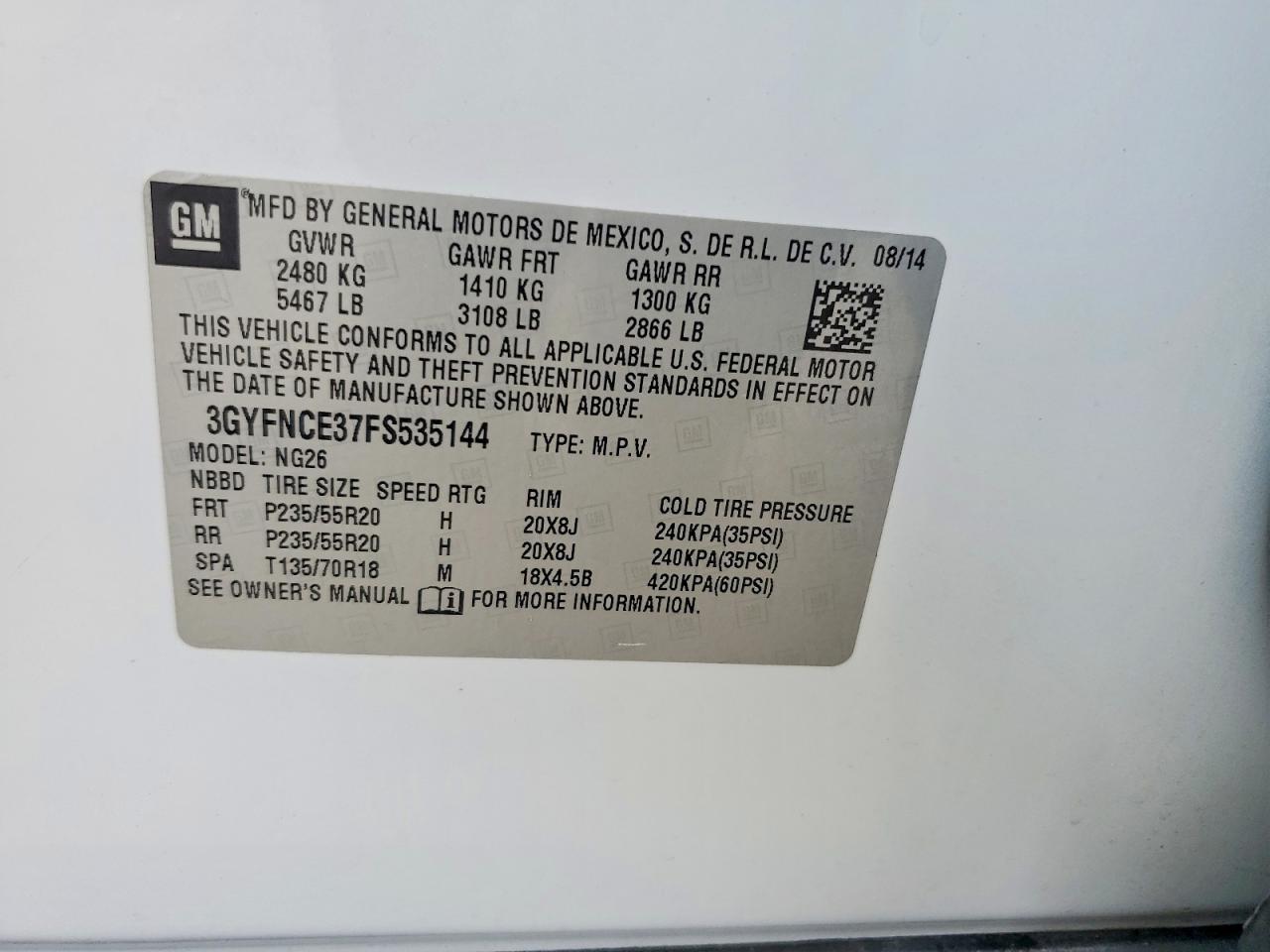 2015 Cadillac Srx Performance Collection White vin: 3GYFNCE37FS535144
