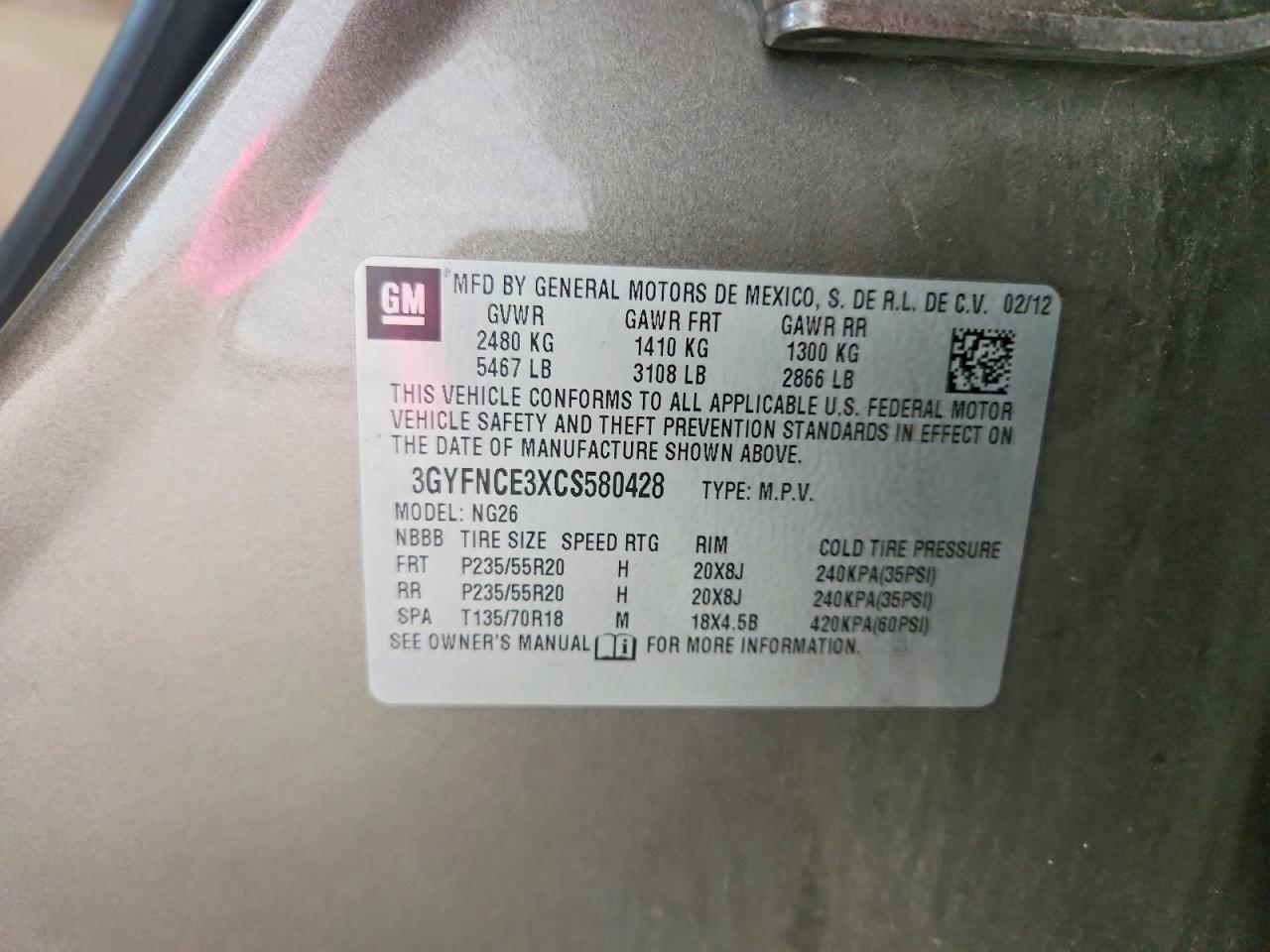 2012 Cadillac Srx Premium Collection Tan vin: 3GYFNCE3XCS580428