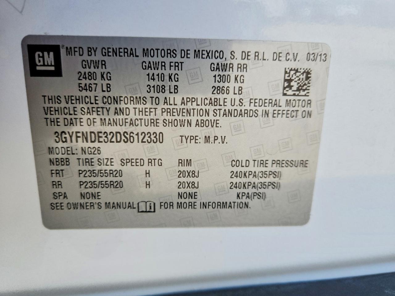 2013 Cadillac Srx Performance Collection White vin: 3GYFNDE32DS612330