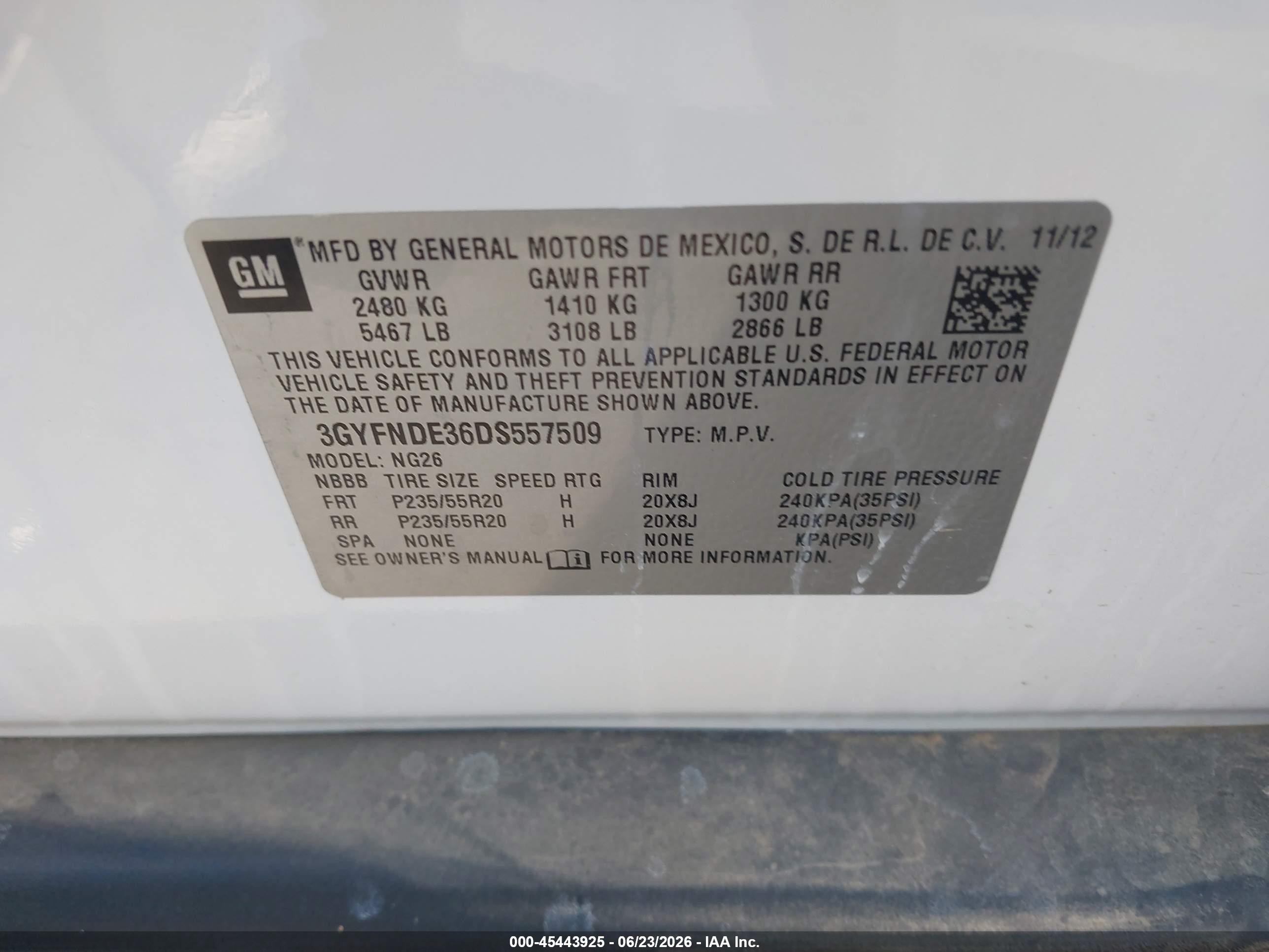 2013 Cadillac Srx Performance Collection White vin: 3GYFNDE36DS557509