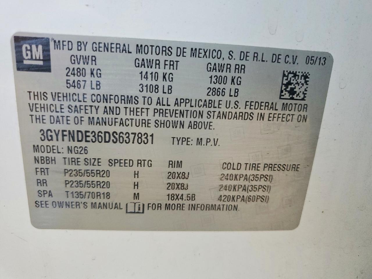2013 Cadillac Srx Performance Collection White vin: 3GYFNDE36DS637831