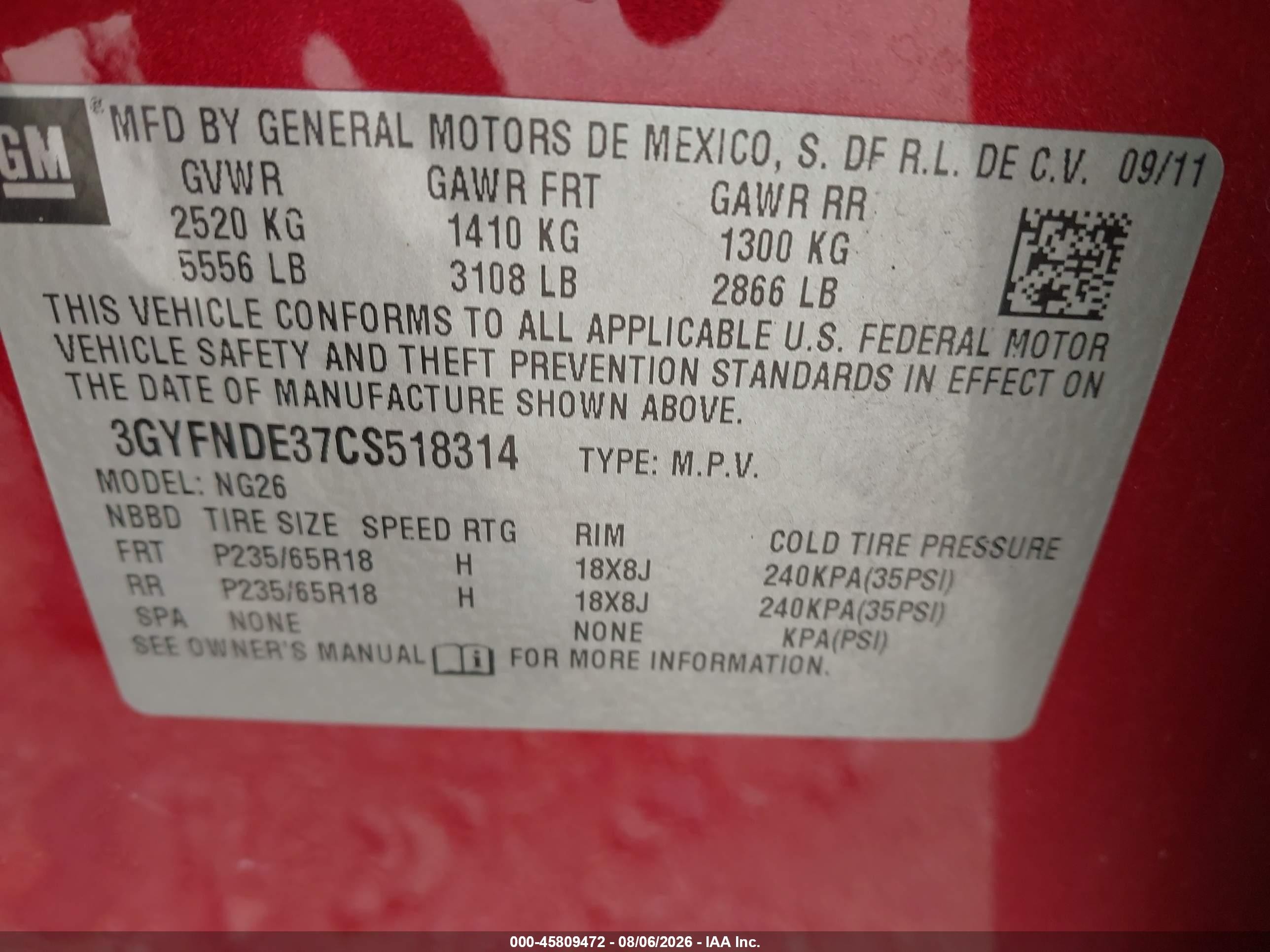 2012 Cadillac Srx Luxury Collection Red vin: 3GYFNDE37CS518314