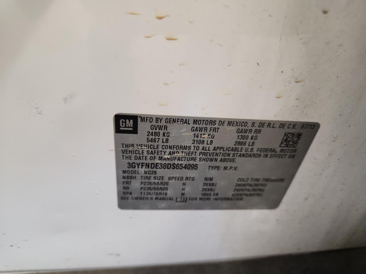 2013 Cadillac Srx Performance Collection White vin: 3GYFNDE38DS654095