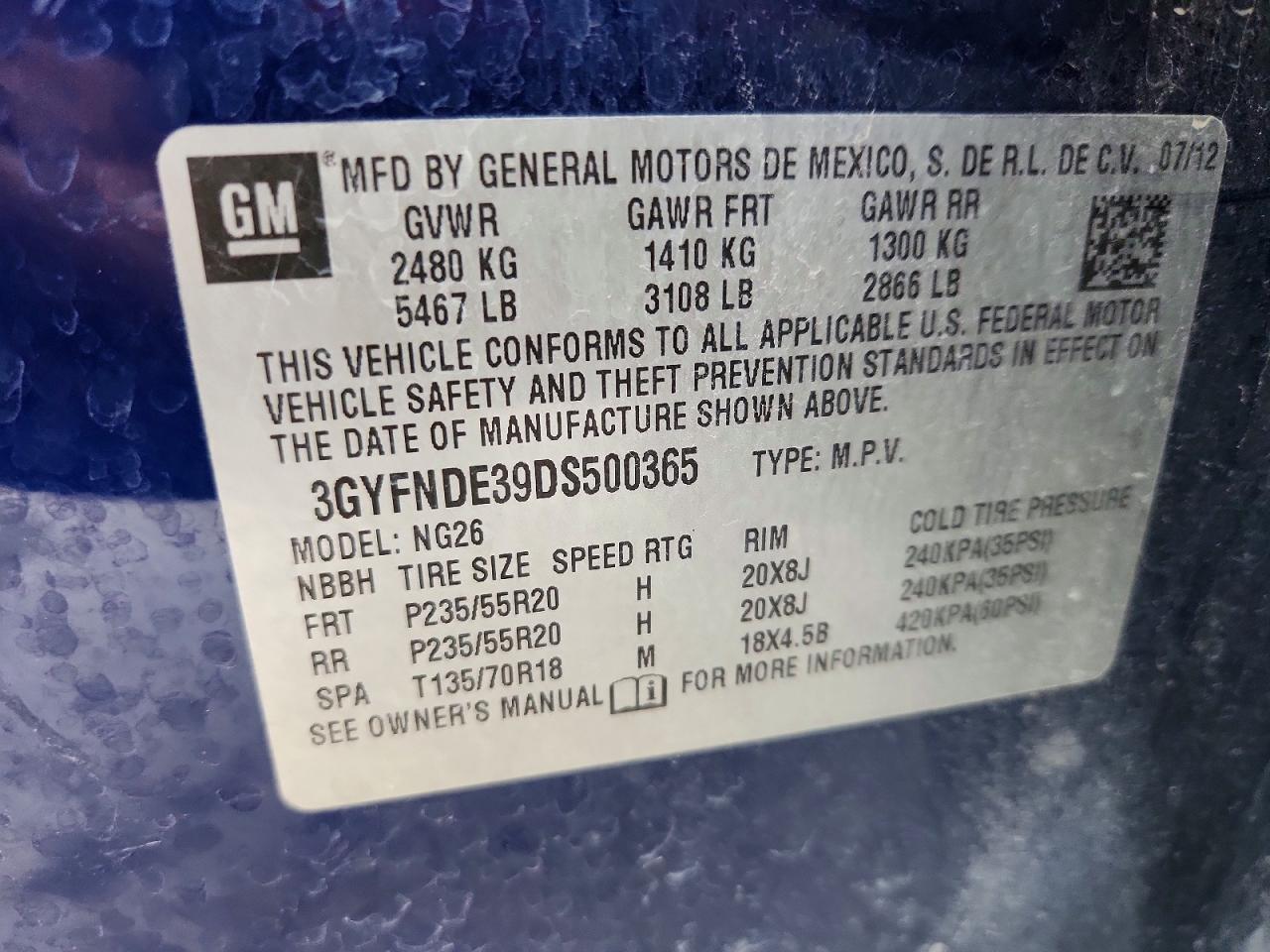2013 Cadillac Srx Performance Collection Blue vin: 3GYFNDE39DS500365