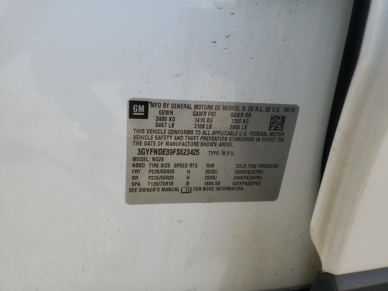 2015 Cadillac Srx Premium Collection White vin: 3GYFNDE39FS623425