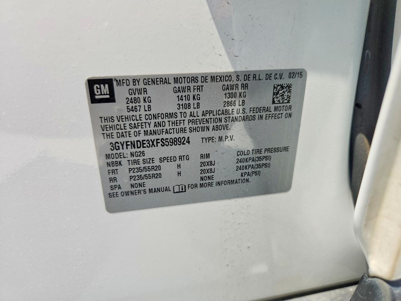 2015 Cadillac Srx Premium Collection White vin: 3GYFNDE3XFS598924