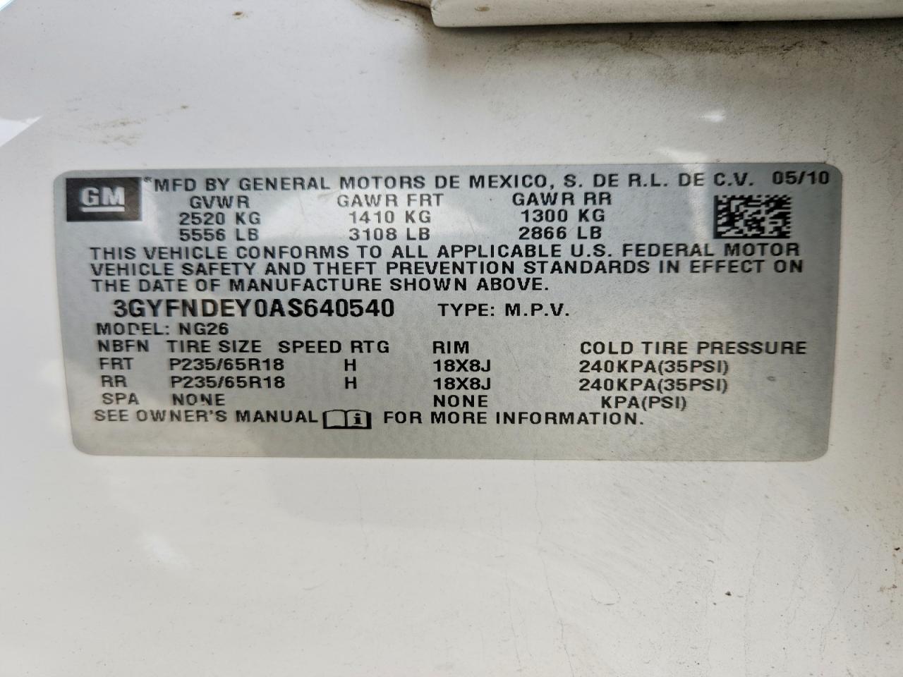 2010 Cadillac Srx Luxury Collection White vin: 3GYFNDEY0AS640540