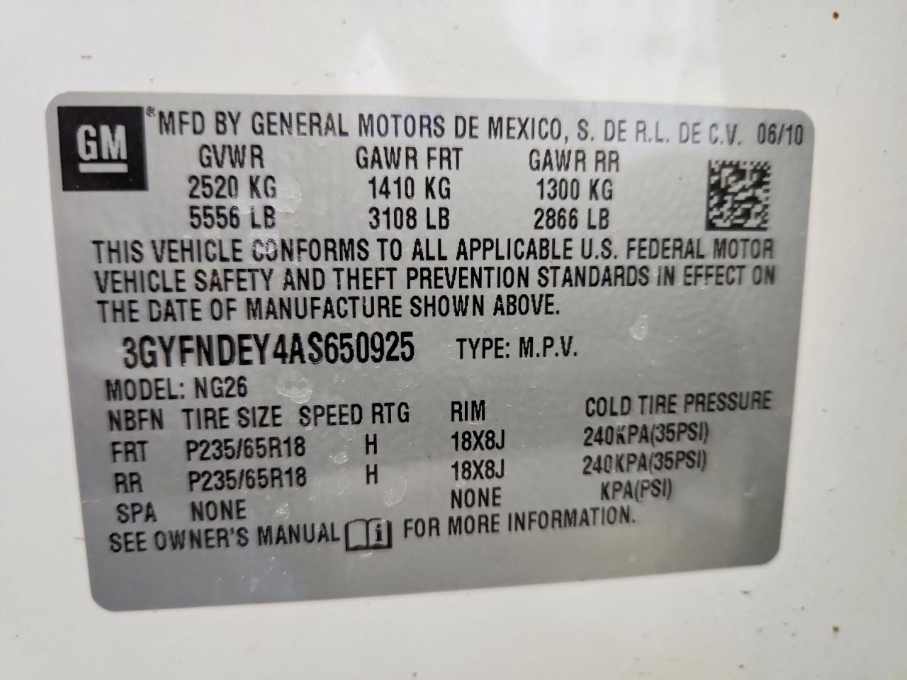2010 Cadillac Srx Luxury Collection White vin: 3GYFNDEY4AS650925