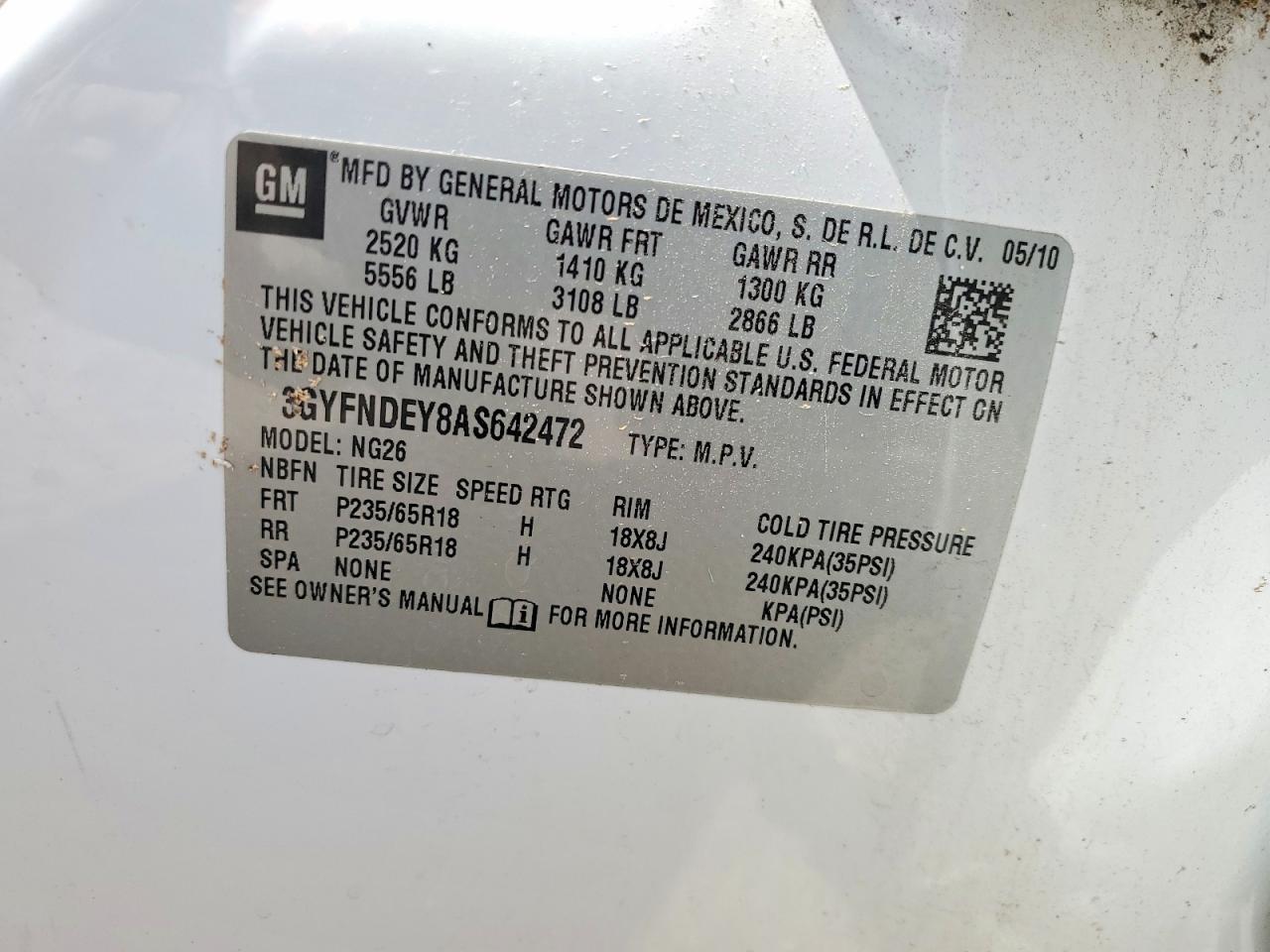 2010 Cadillac Srx Luxury Collection White vin: 3GYFNDEY8AS642472