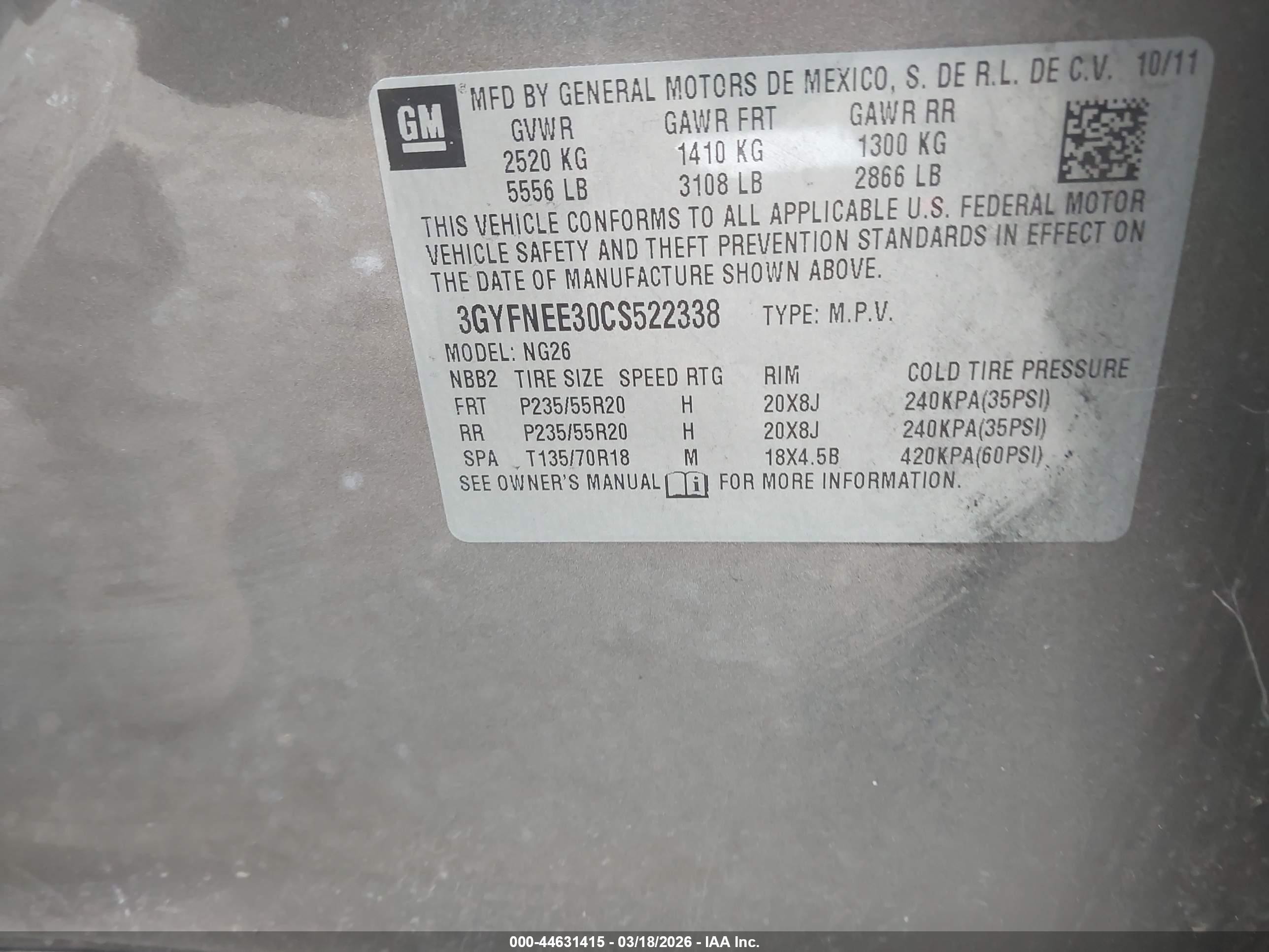 2012 Cadillac Srx Performance Collection Gray vin: 3GYFNEE30CS522338
