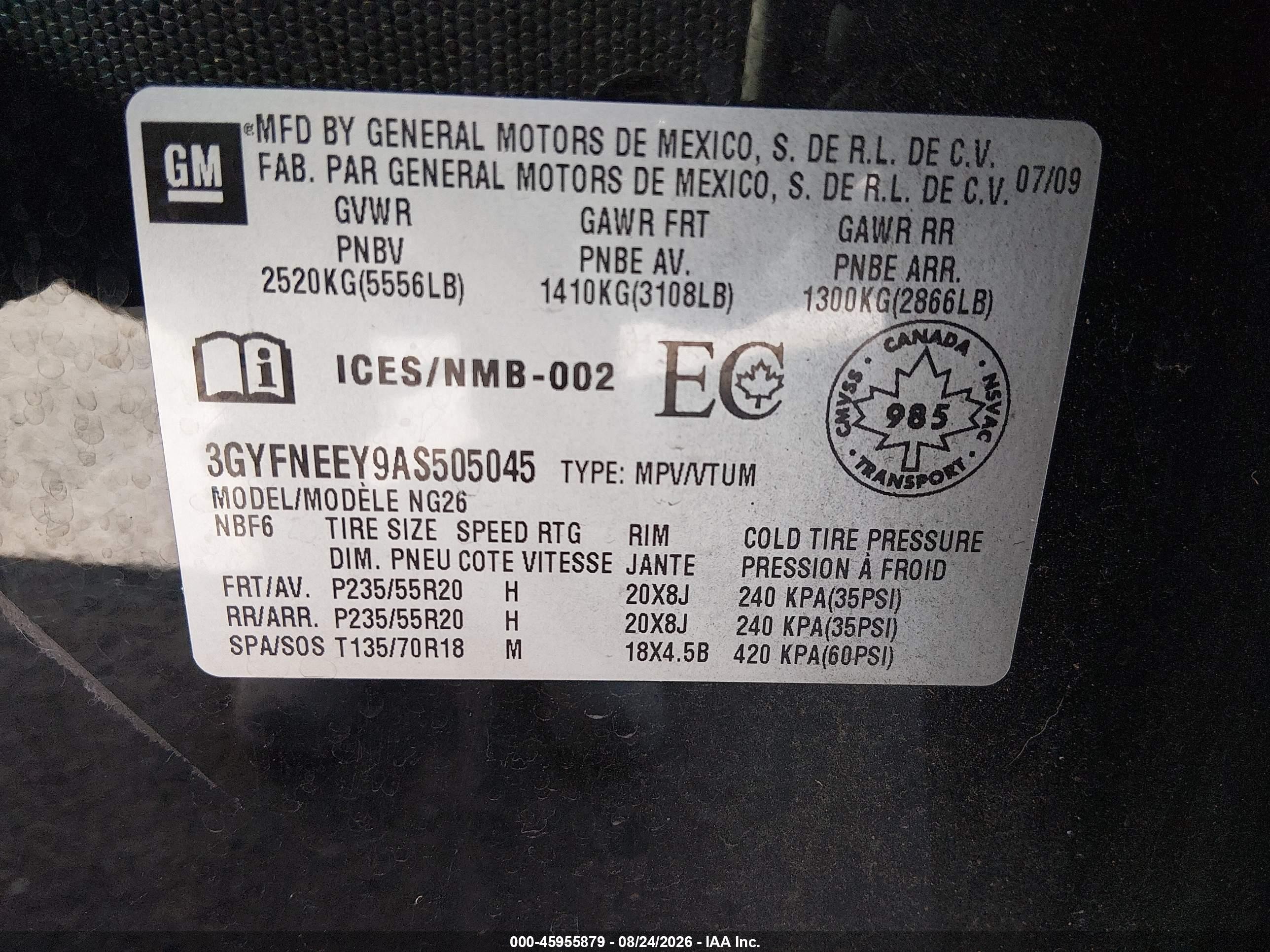 2010 Cadillac Srx Performance Collection Black vin: 3GYFNEEY9AS505045