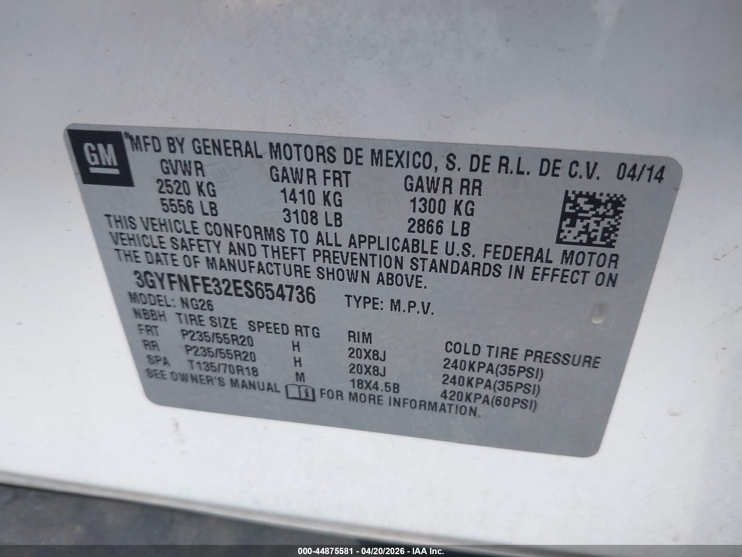 2014 Cadillac Srx Performance Collection White vin: 3GYFNFE32ES654736
