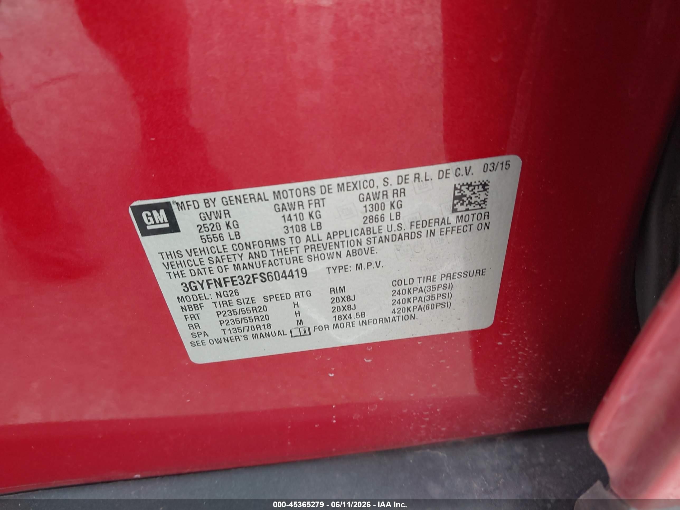 2015 Cadillac Srx Performance Collection Red vin: 3GYFNFE32FS604419