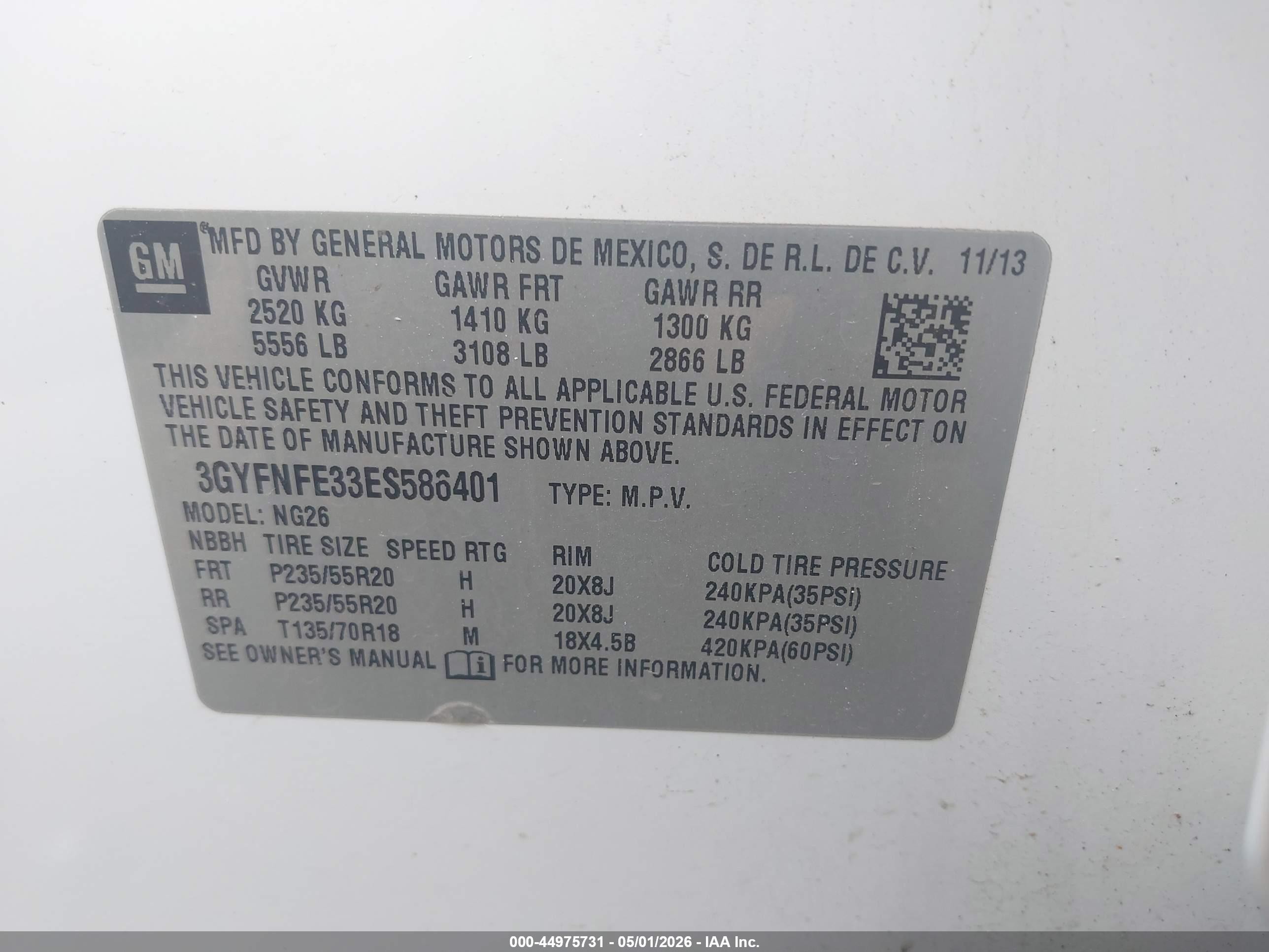 2014 Cadillac Srx Performance Collection White vin: 3GYFNFE33ES586401
