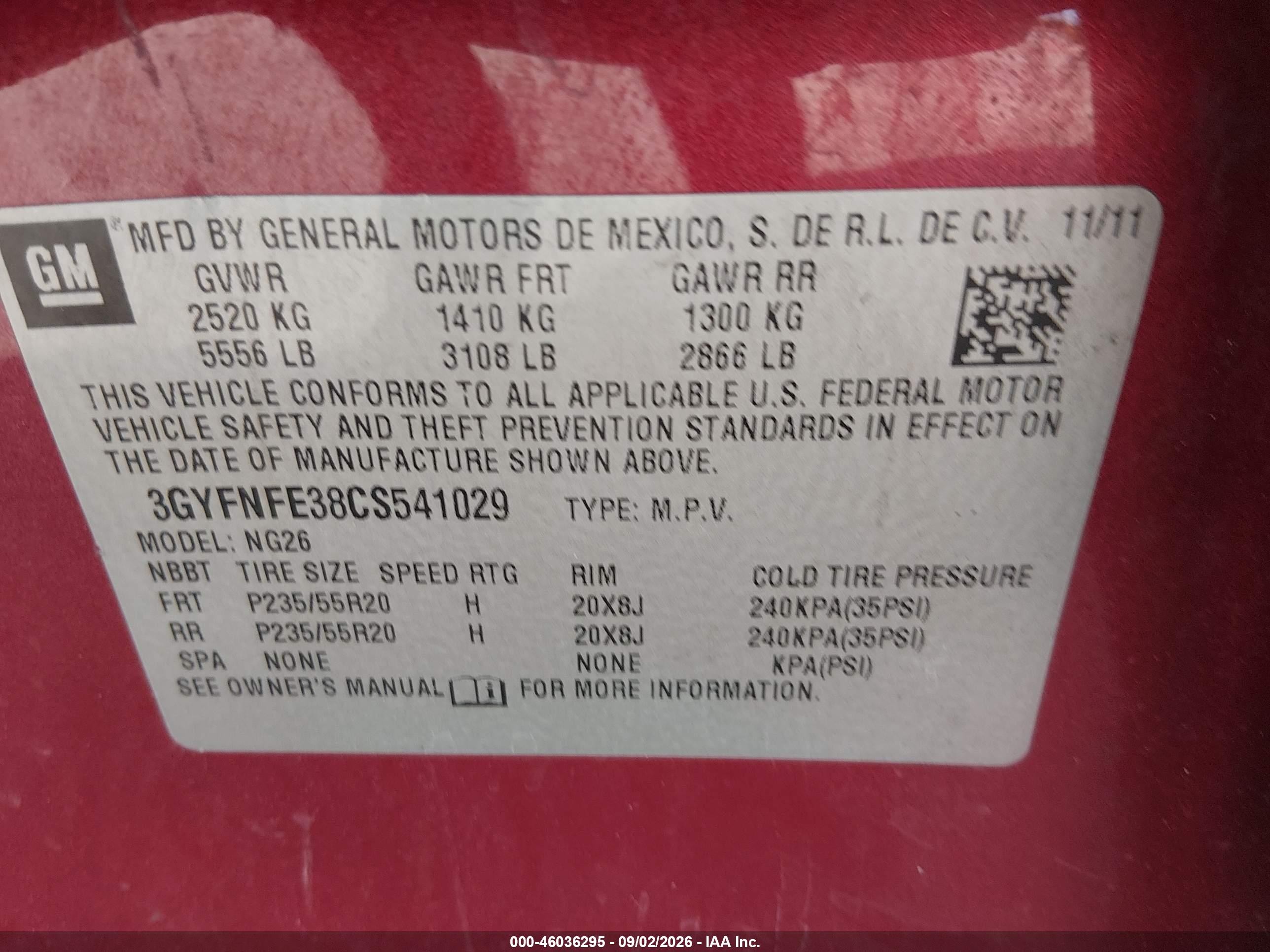 2012 Cadillac Srx Premium Collection Red vin: 3GYFNFE38CS541029