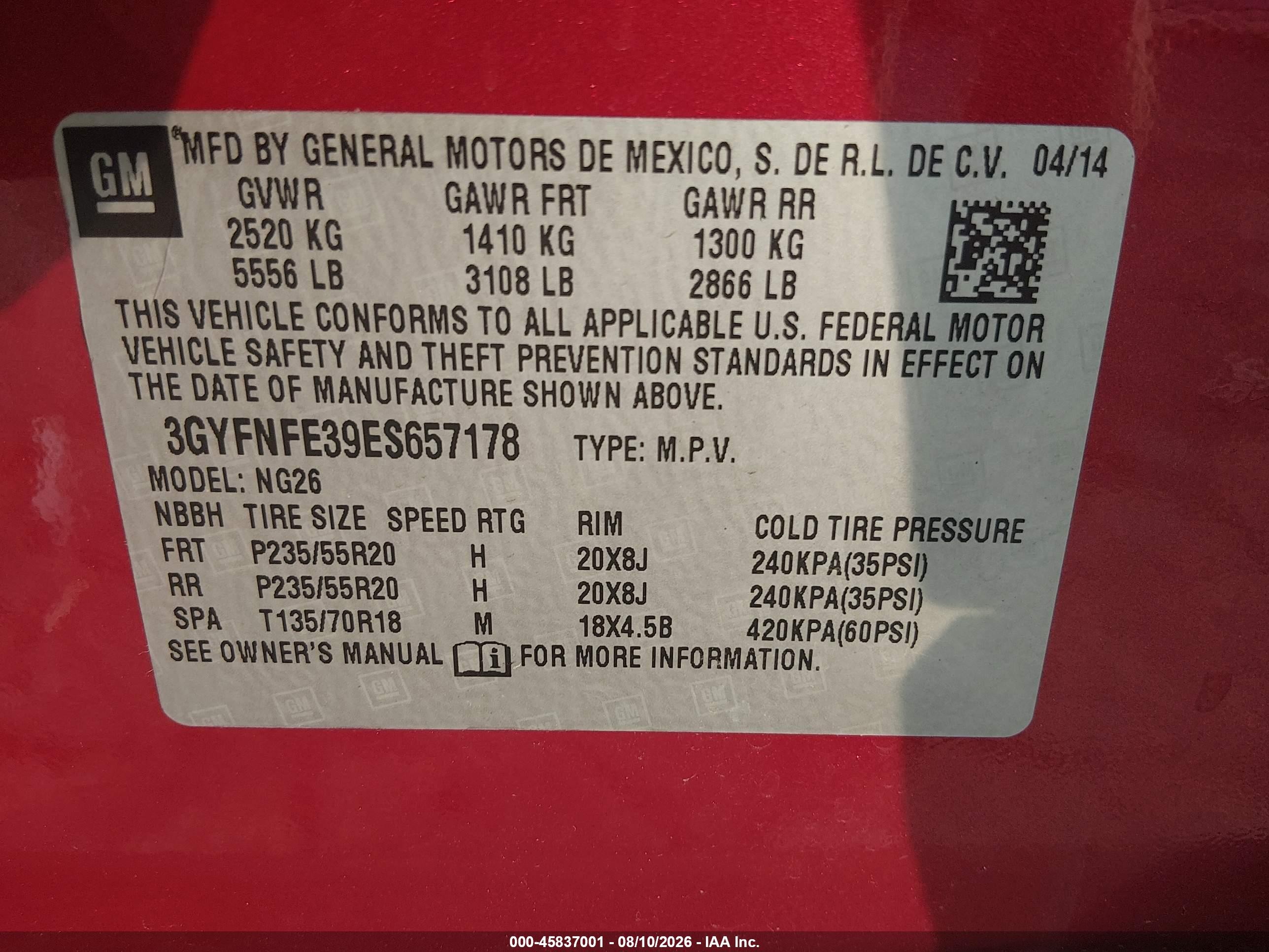 2014 Cadillac Srx Performance Collection Red vin: 3GYFNFE39ES657178