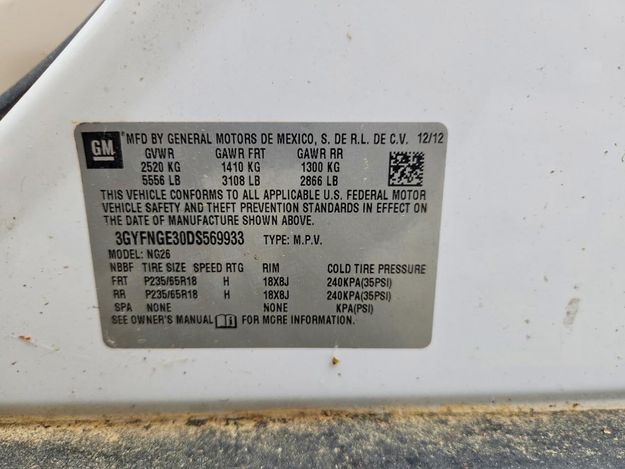 2013 Cadillac Srx White vin: 3GYFNGE30DS569933