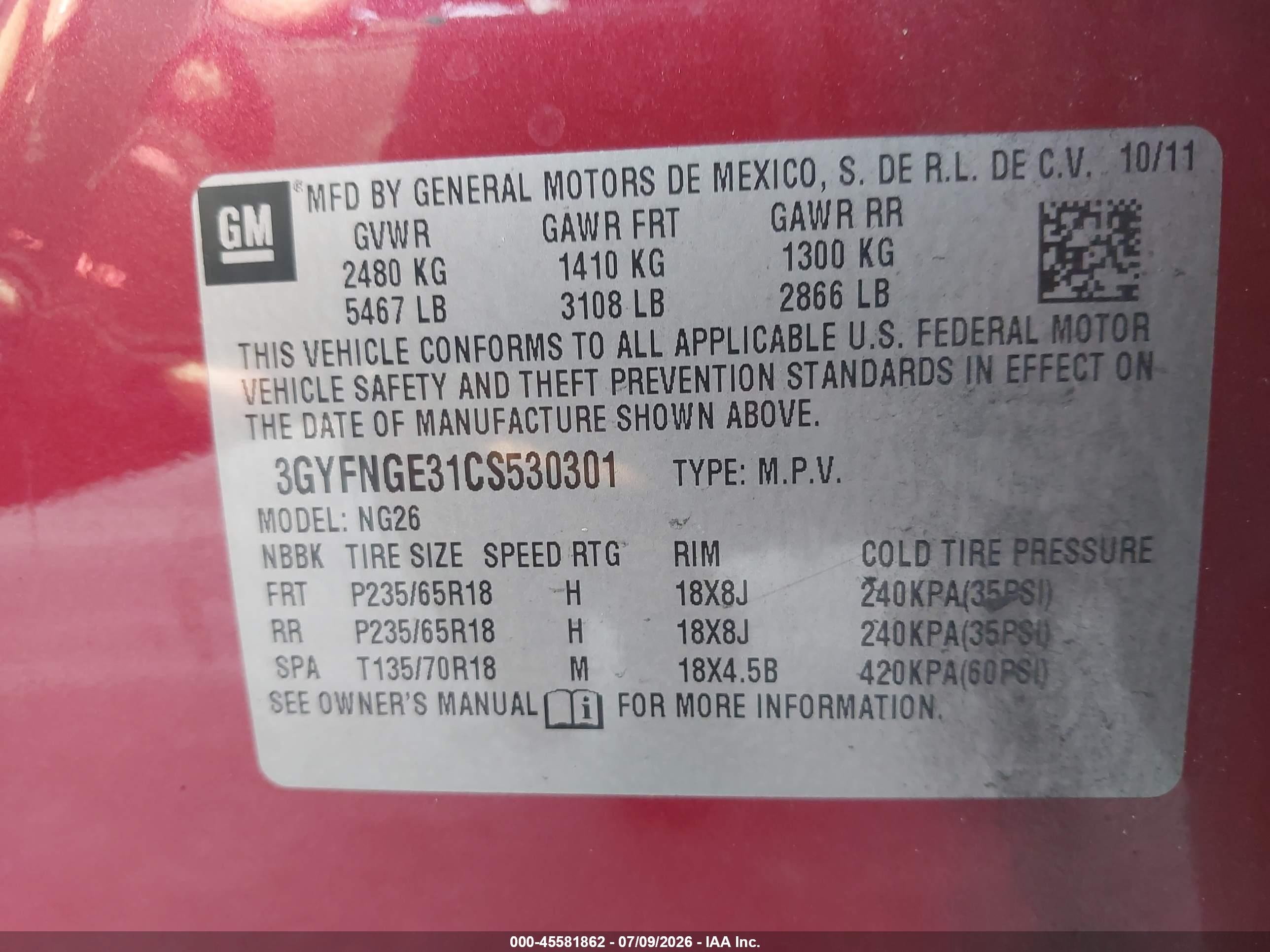 2012 Cadillac Srx Standard Red vin: 3GYFNGE31CS530301