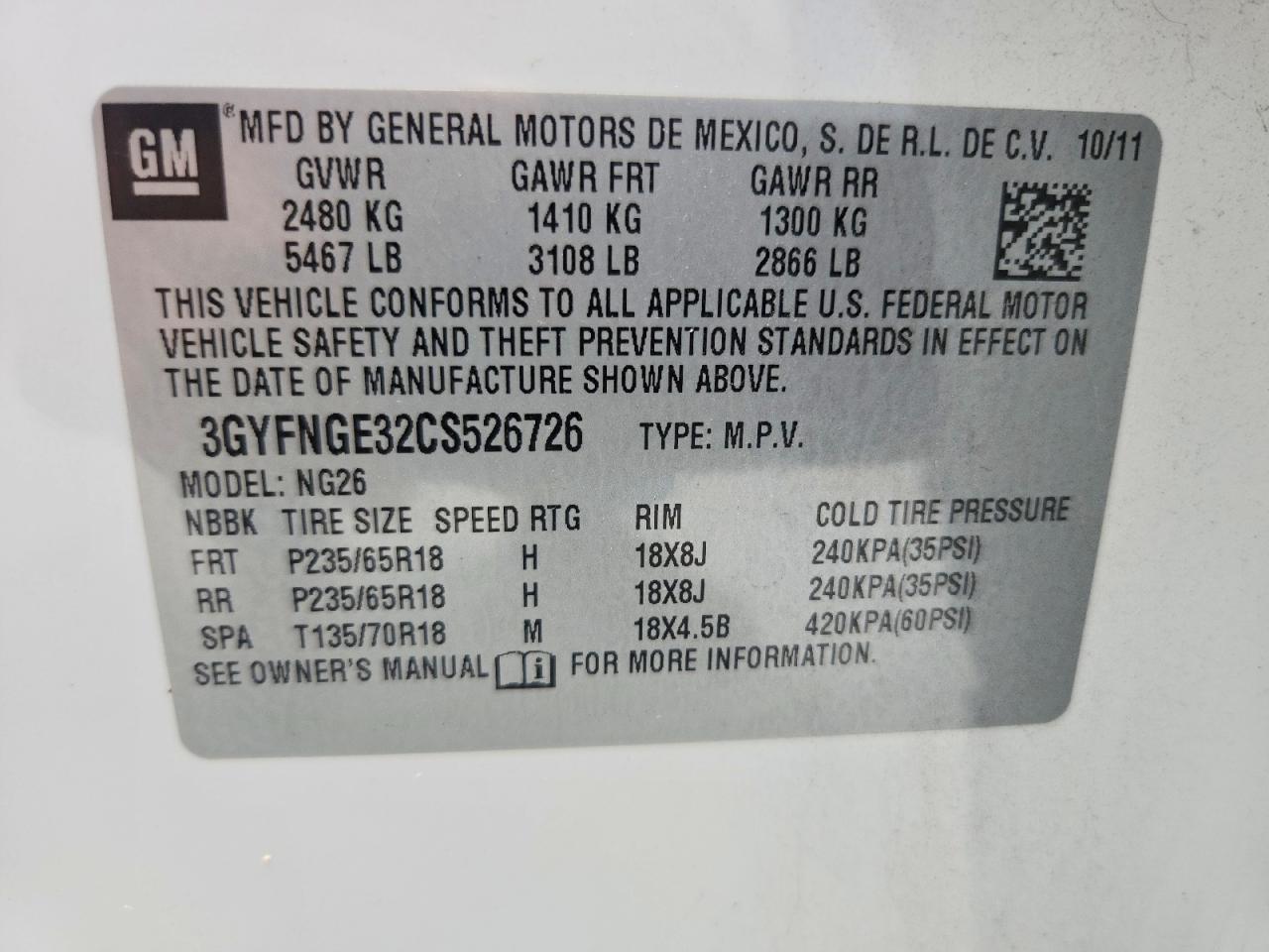 2012 Cadillac Srx White vin: 3GYFNGE32CS526726