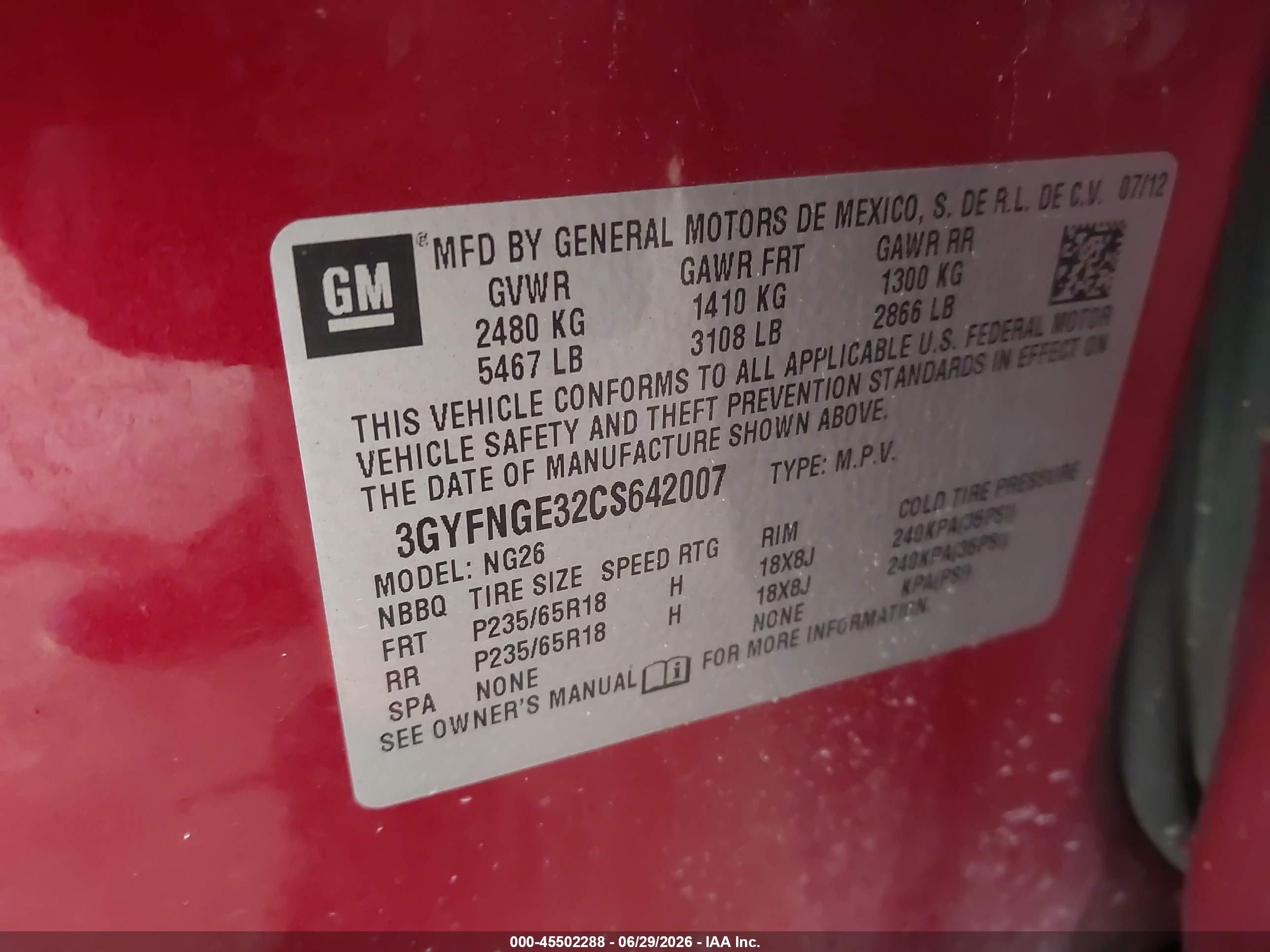 2012 Cadillac Srx Standard Red vin: 3GYFNGE32CS642007