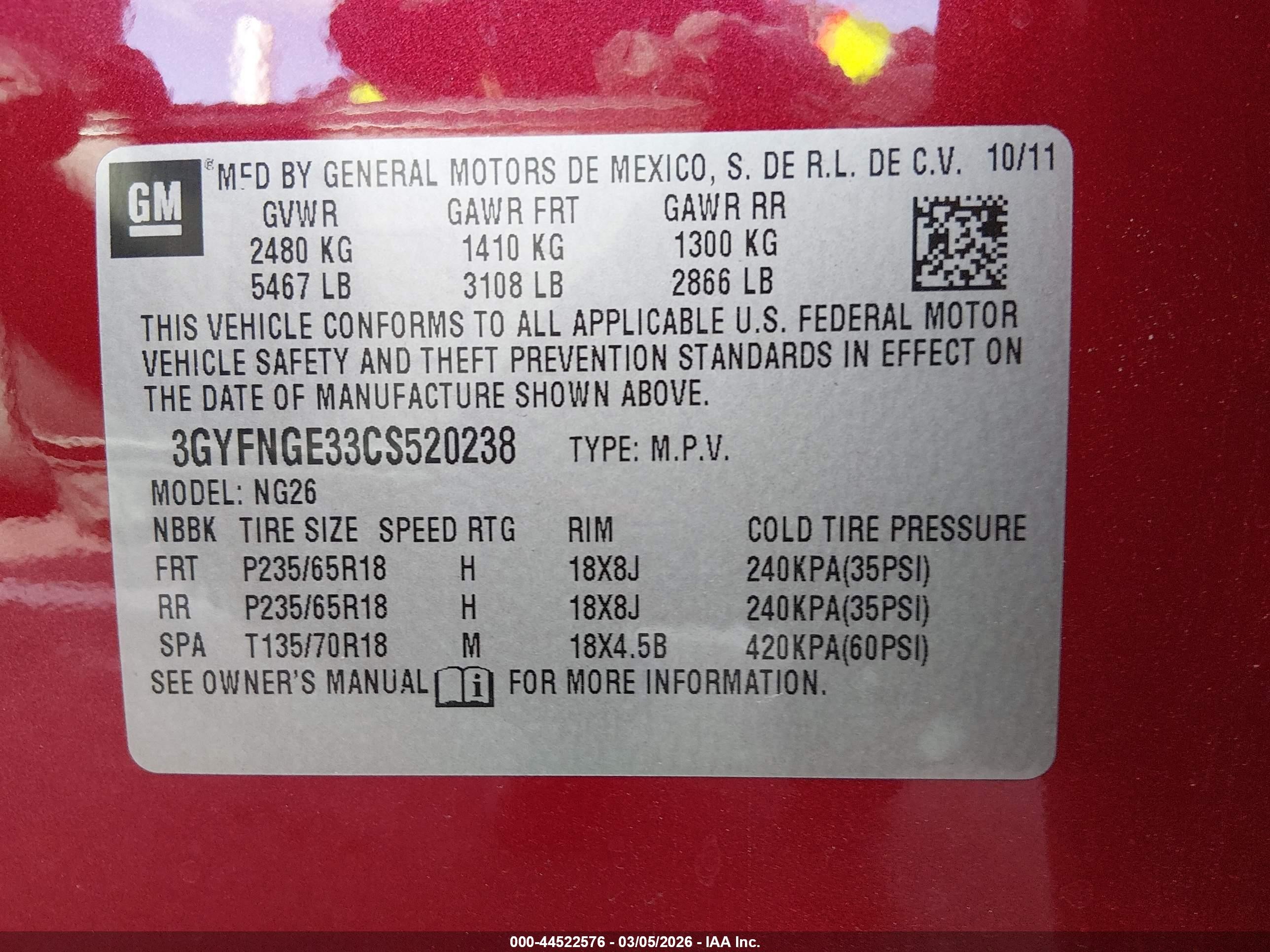 2012 Cadillac Srx Standard Red vin: 3GYFNGE33CS520238