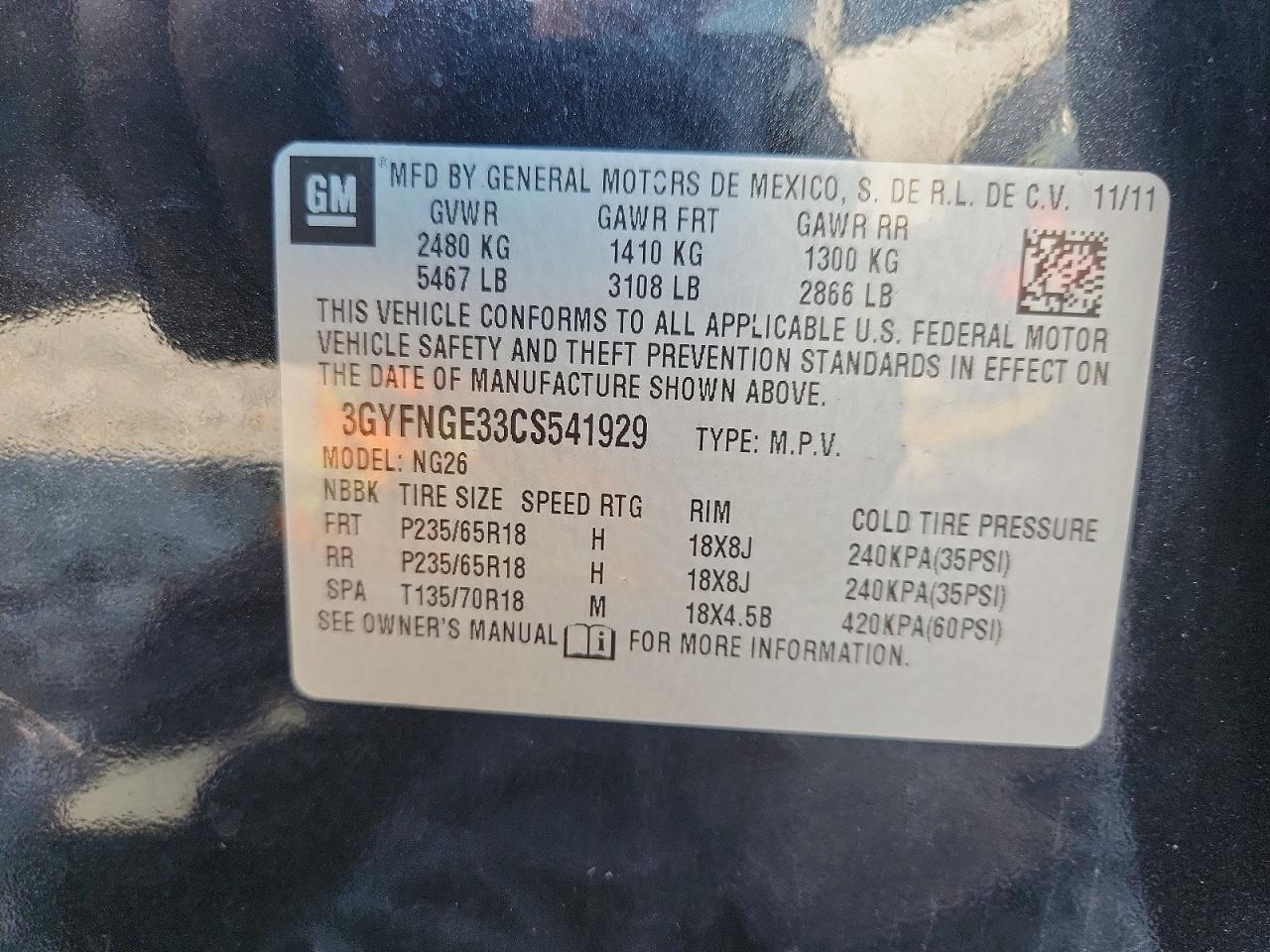 2012 Cadillac Srx Black vin: 3GYFNGE33CS541929