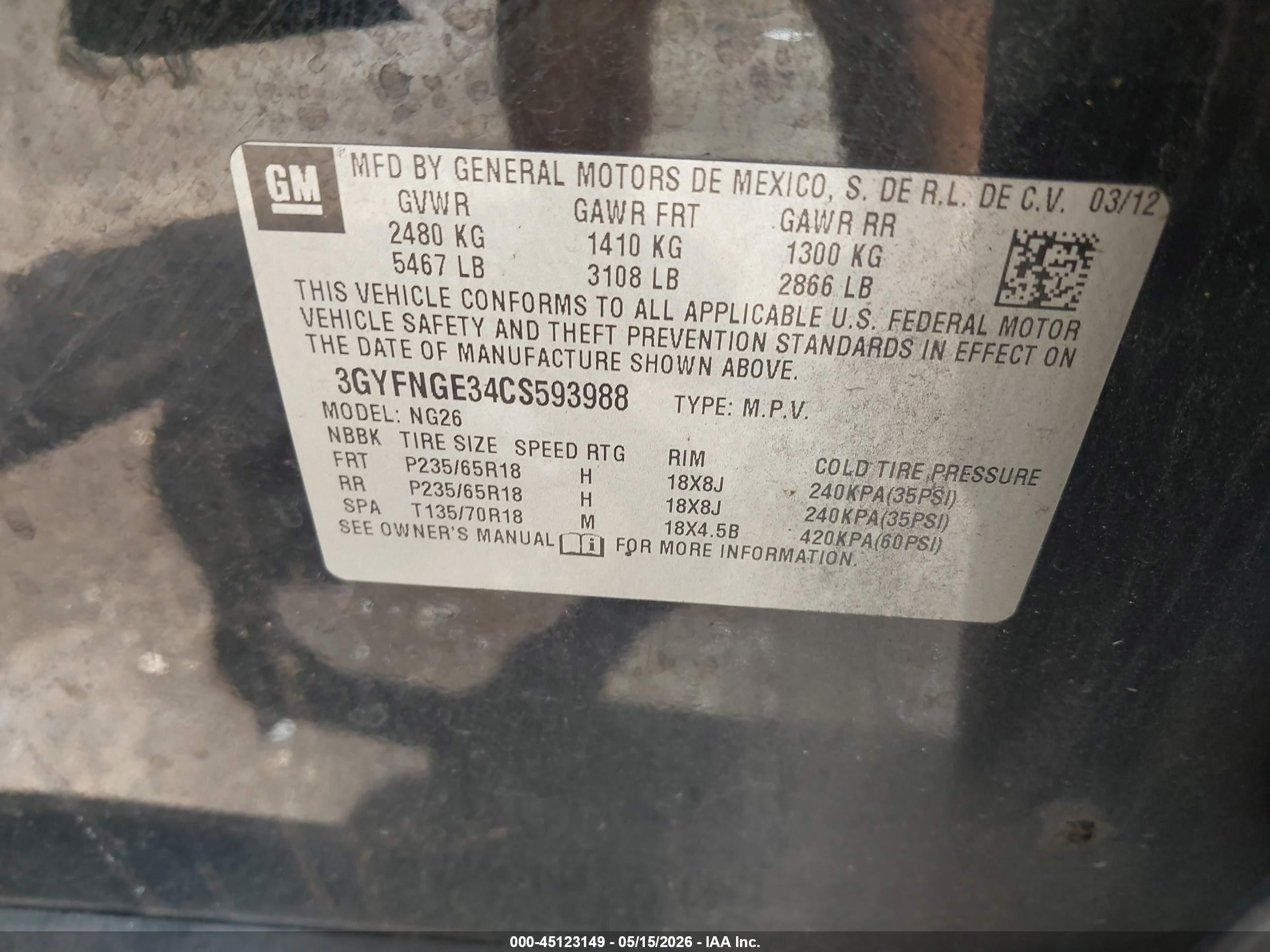 2012 Cadillac Srx Standard Black vin: 3GYFNGE34CS593988
