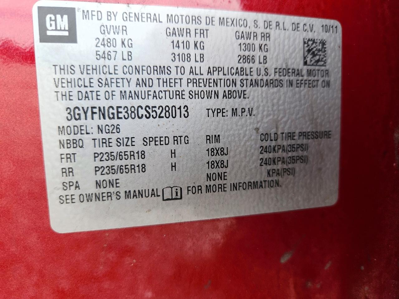 2012 Cadillac Srx Red vin: 3GYFNGE38CS528013
