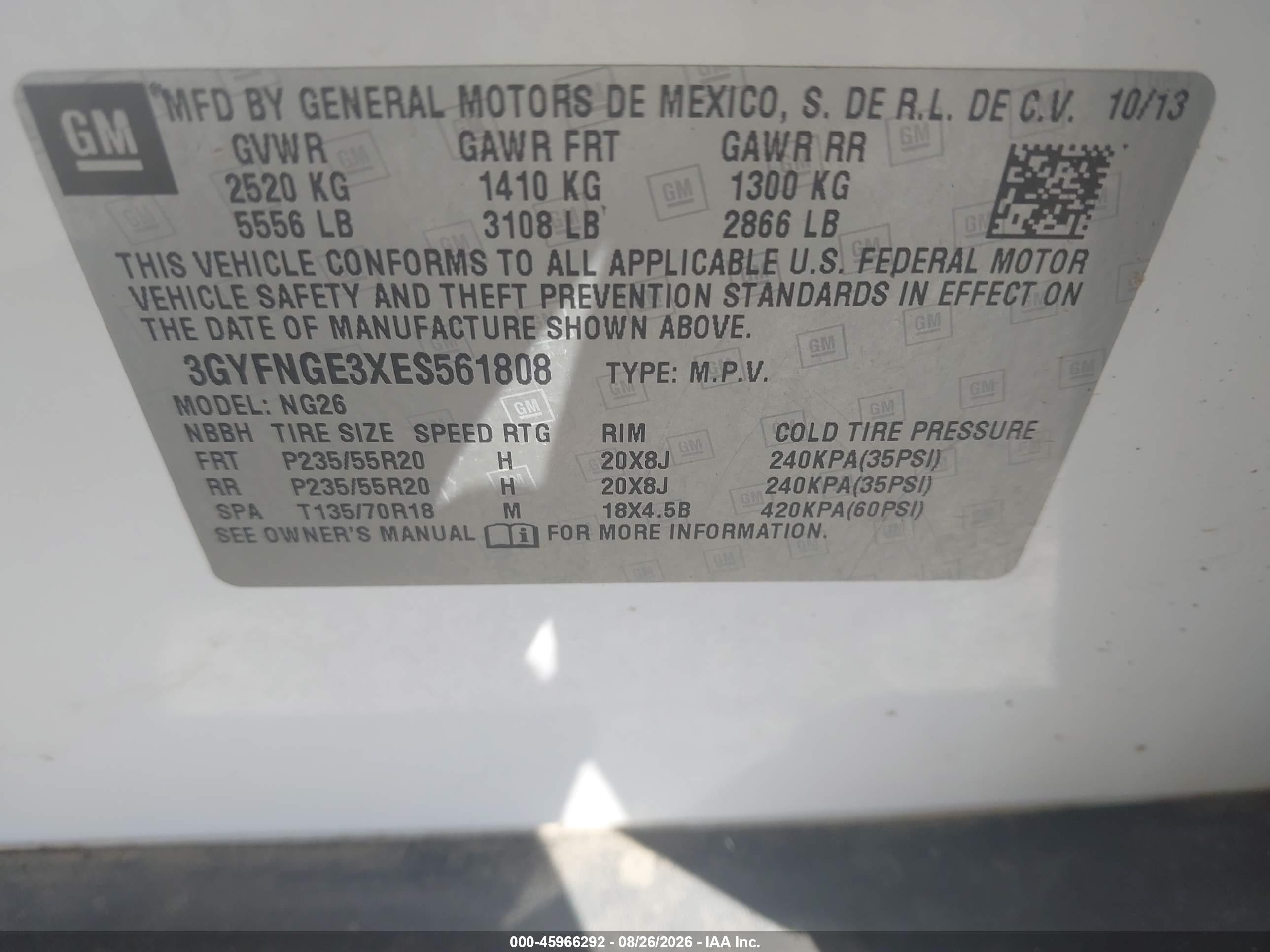 2014 Cadillac Srx Premium Collection White vin: 3GYFNGE3XES561808