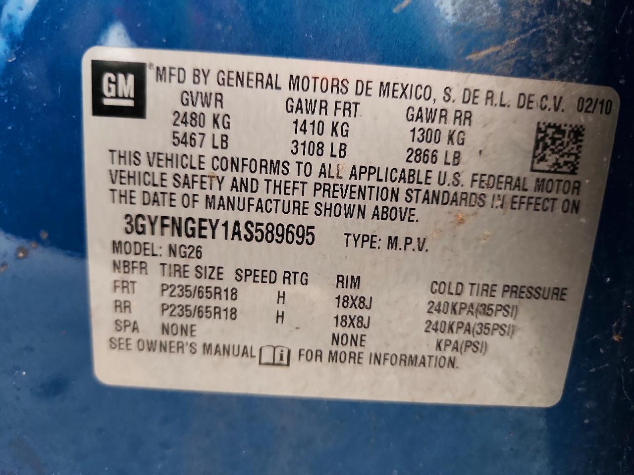 2010 Cadillac Srx Blue vin: 3GYFNGEY1AS589695