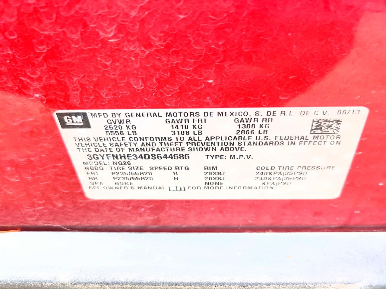 2013 Cadillac Srx Performance Collection Red vin: 3GYFNHE34DS644686