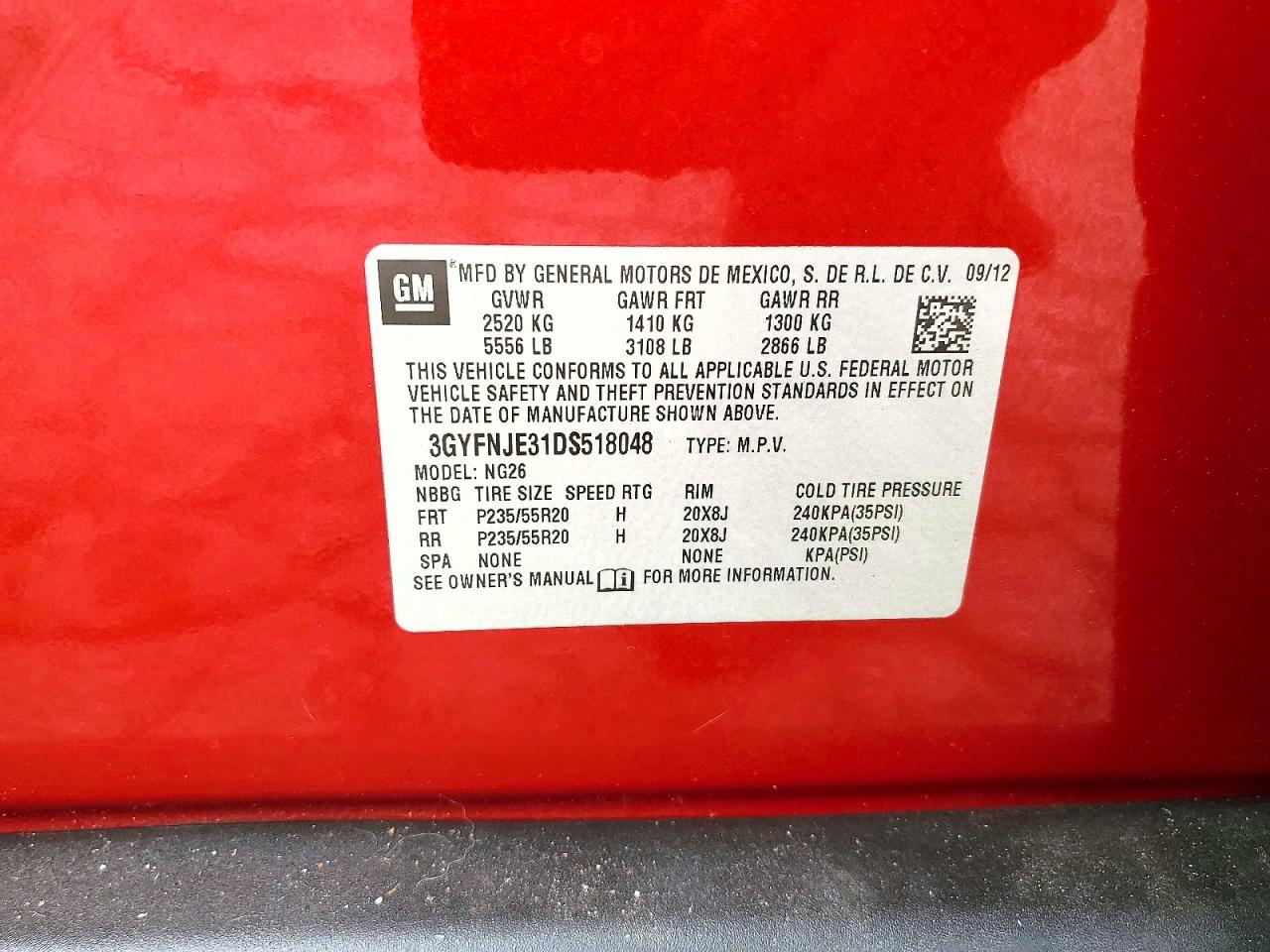 2013 Cadillac Srx Premium Collection Red vin: 3GYFNJE31DS518048