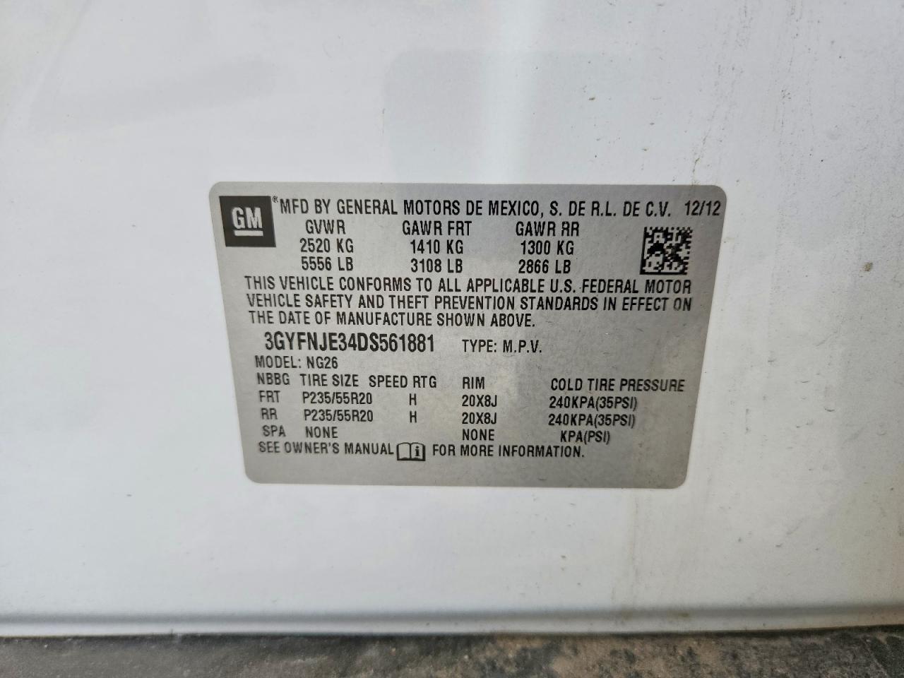 2013 Cadillac Srx Premium Collection White vin: 3GYFNJE34DS561881