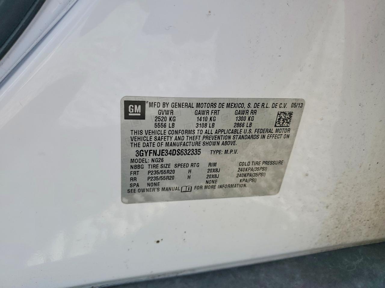 2013 Cadillac Srx Premium Collection White vin: 3GYFNJE34DS632335
