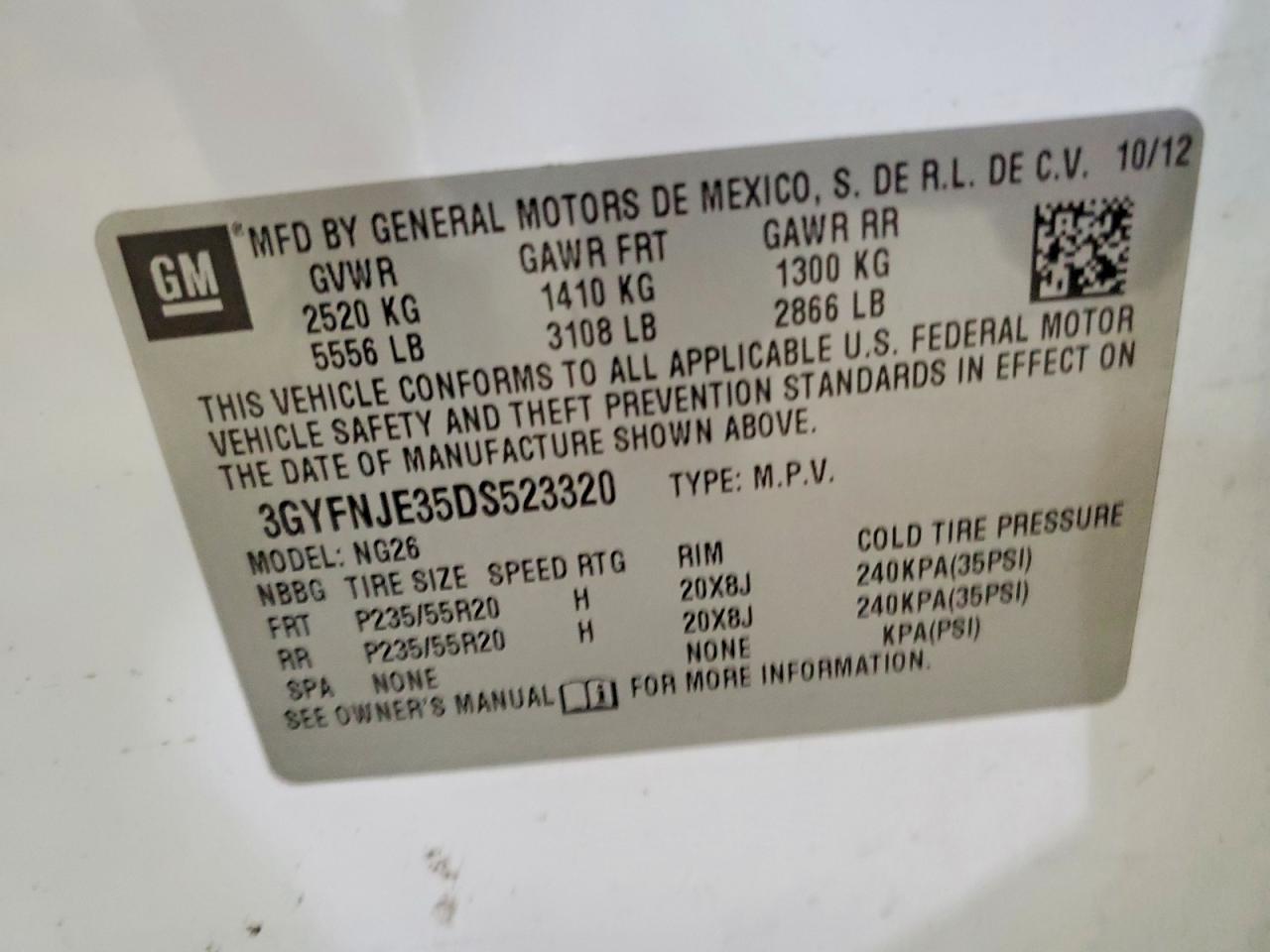 2013 Cadillac Srx Premium Collection White vin: 3GYFNJE35DS523320