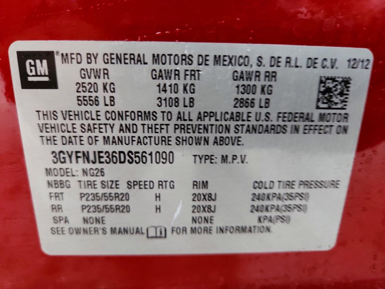 2013 Cadillac Srx Premium Collection Red vin: 3GYFNJE36DS561090